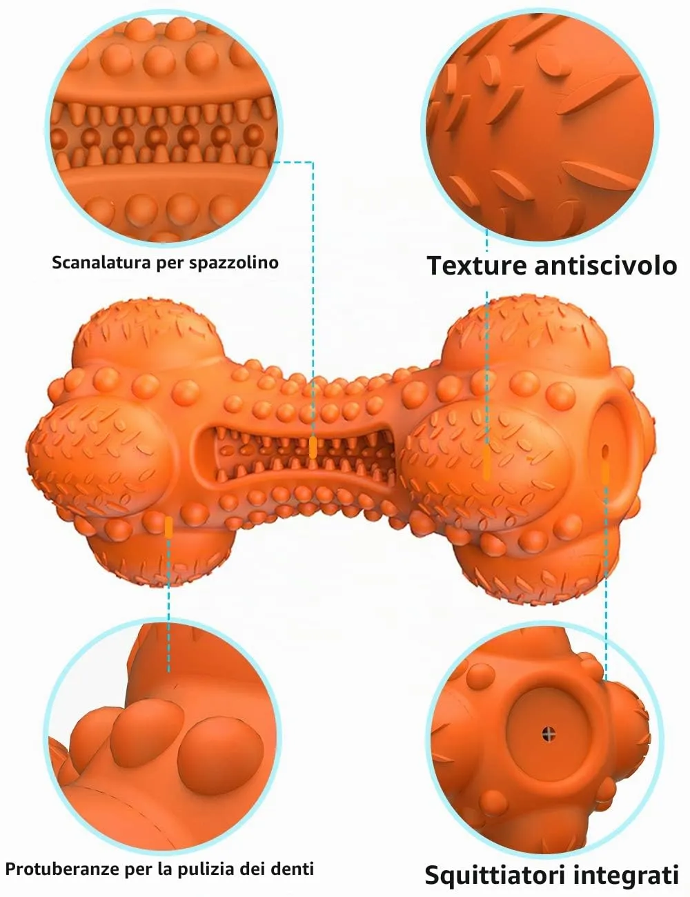 SCHITEC Giocattoli per Cani con Squeaker & Gioco Interattivo - Indistruttibile Giocattolo da Masticare per Masticatori Aggressivi, con Osso in Gomma per Pulire i Denti per Cani Medi e Grandi - immagine 5