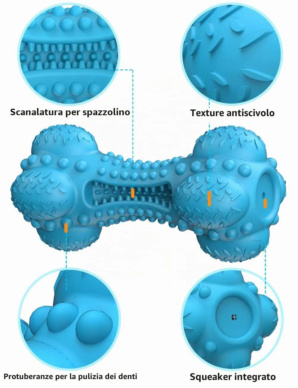 SCHITEC Giocattoli Indistruttibili per Cani - Gioco da Masticare Interattivo con Osso di Gomma e Squeaker, Ideale per Pulire i Denti e Svigorare Cani Medio-Grandi - immagine 5