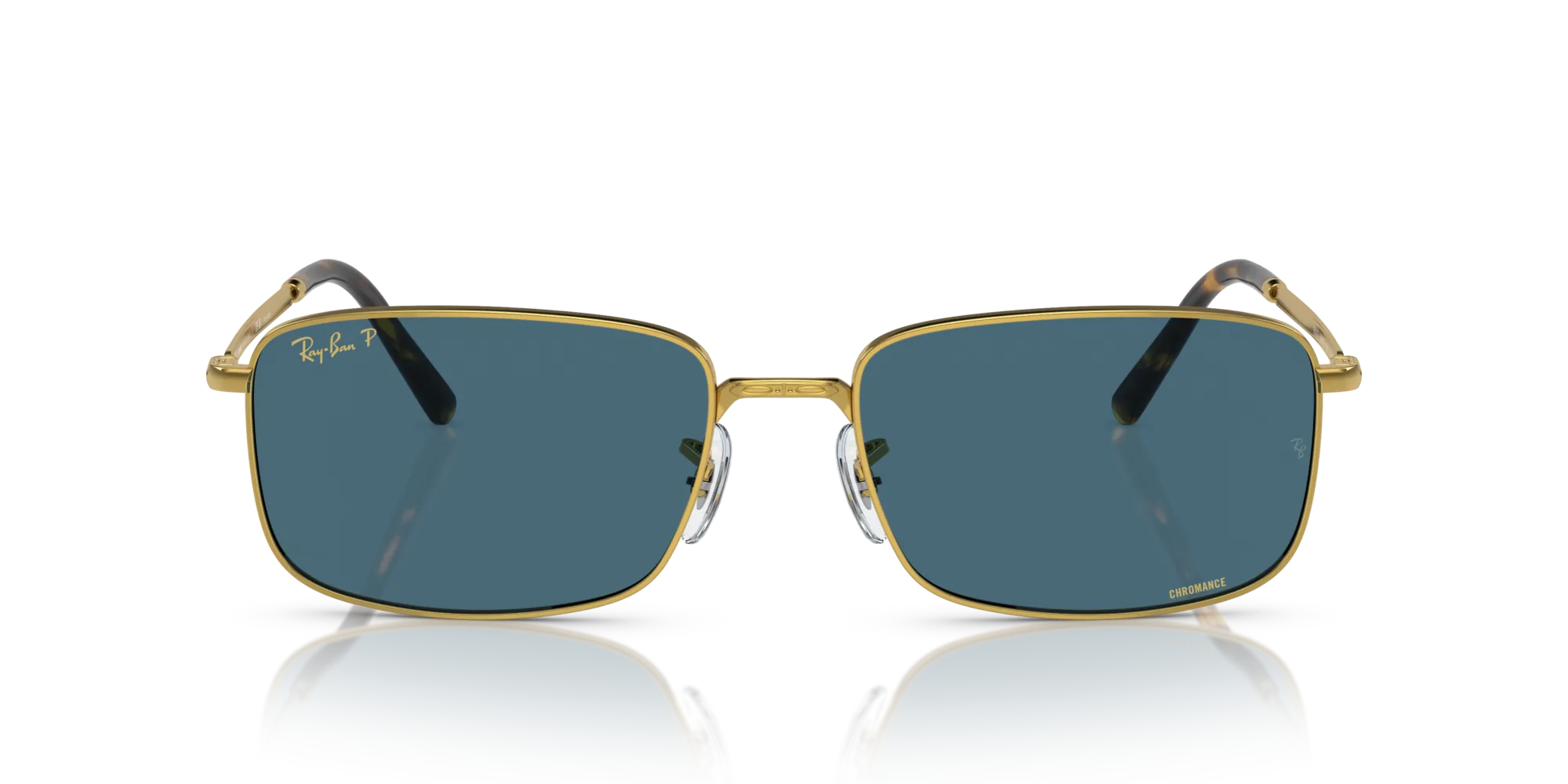 Ray - Ban RB3717 9196S2 Occhiali da sole Metallo Oro Blu Squadrata Polarizzata - immagine 3