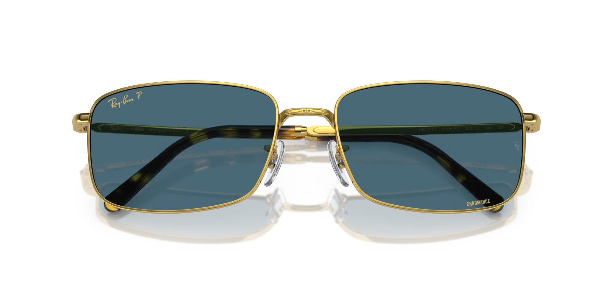 Ray - Ban RB3717 9196S2 Occhiali da sole Metallo Oro Blu Squadrata Polarizzata - immagine 2