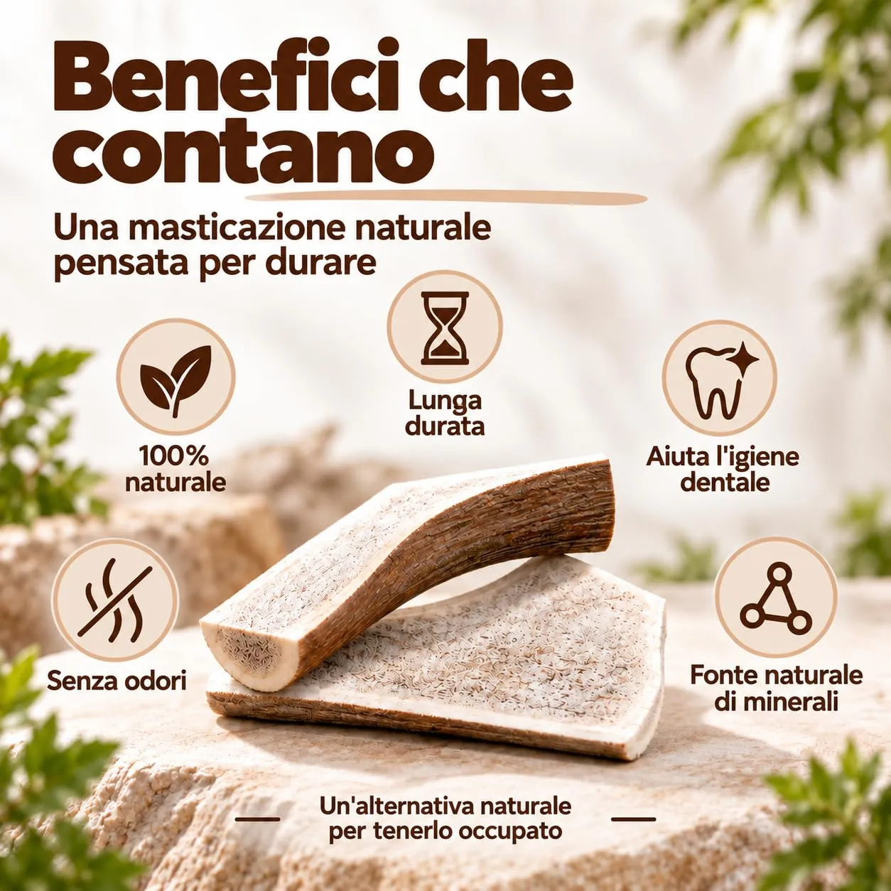 MAIKAI Corno di Cervo per Cani Taglia M Tagliato a Metà – 100% Naturale + Sicuro e Resistente – Masticativo Lunga Durata per Igiene Dentale – Riduce Placca e Tartaro – Regali Per Cani - immagine 3