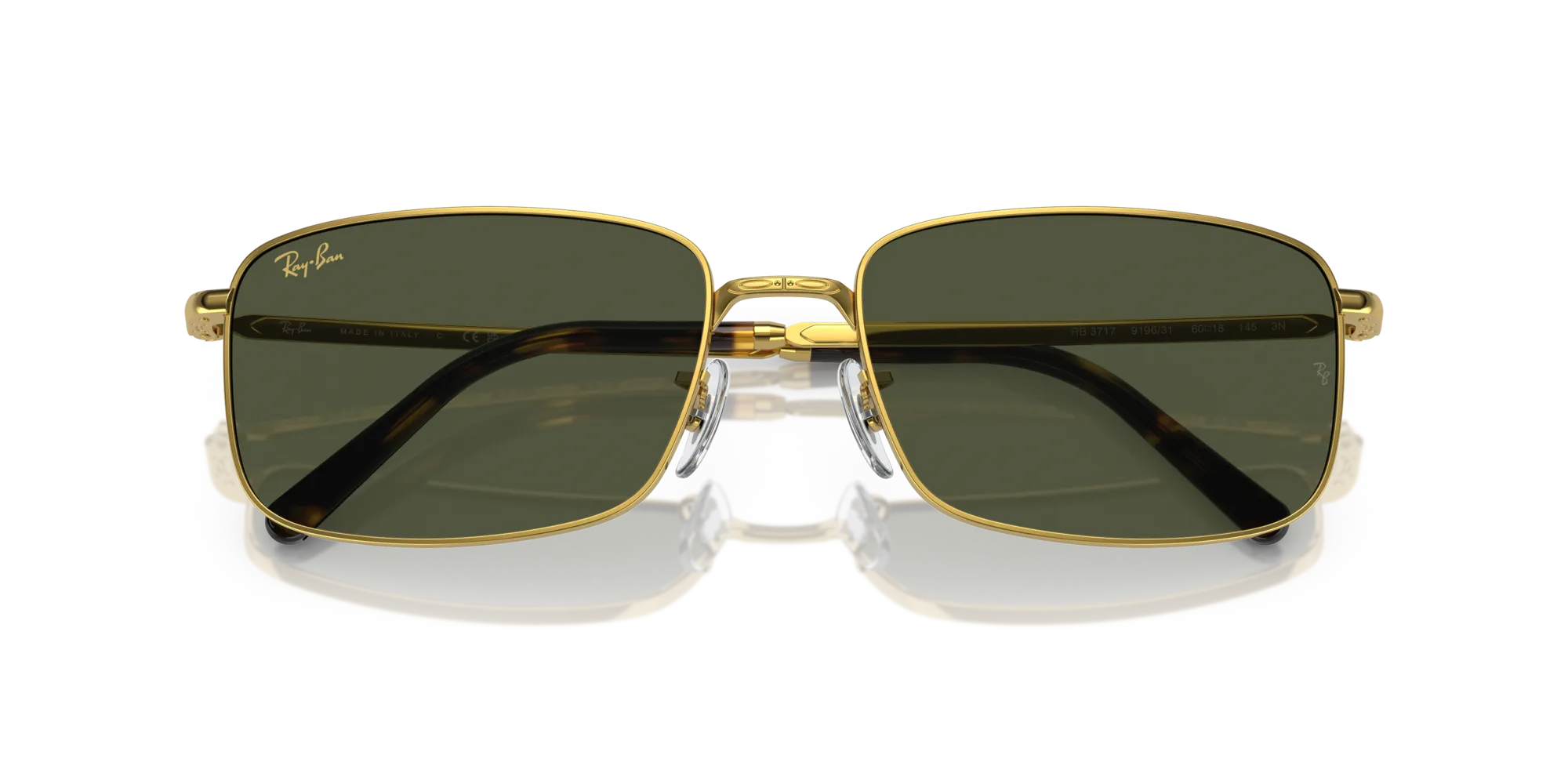 Ray - Ban RB3717 919631 Occhiali da sole Metallo Oro Verde Squadrata Normale - immagine 2