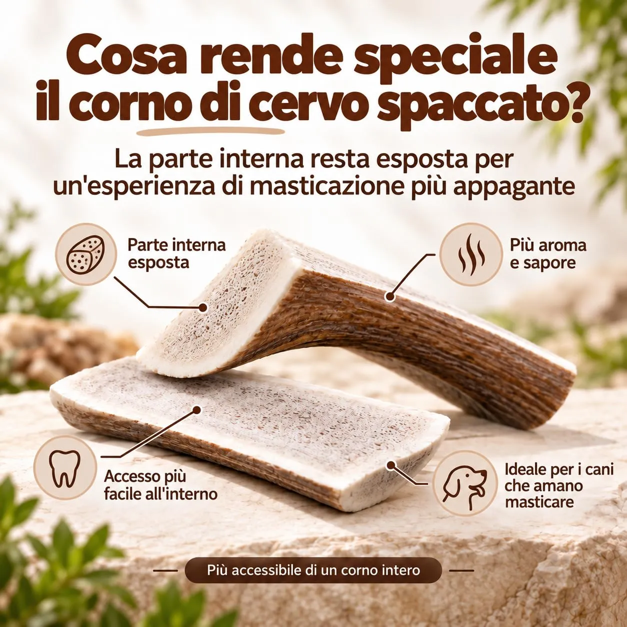 MAIKAI Confezione da 2 Corna di Cervo per Cani Tagliati a Metà Taglia L – 100% Naturali, Resistenti e Sicuri – Masticativo Lungo per Igiene Dentale – Giocattolo Naturale Cane - Regali Per Cani - immagine 2