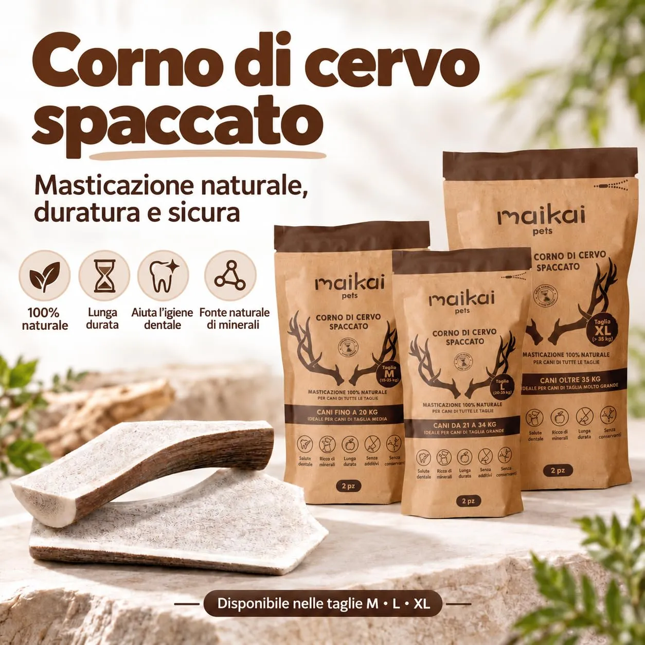 MAIKAI Confezione da 2 Corna di Cervo per Cani Tagliati a Metà Taglia L – 100% Naturali, Resistenti e Sicuri – Masticativo Lungo per Igiene Dentale – Giocattolo Naturale Cane - Regali Per Cani - immagine 8