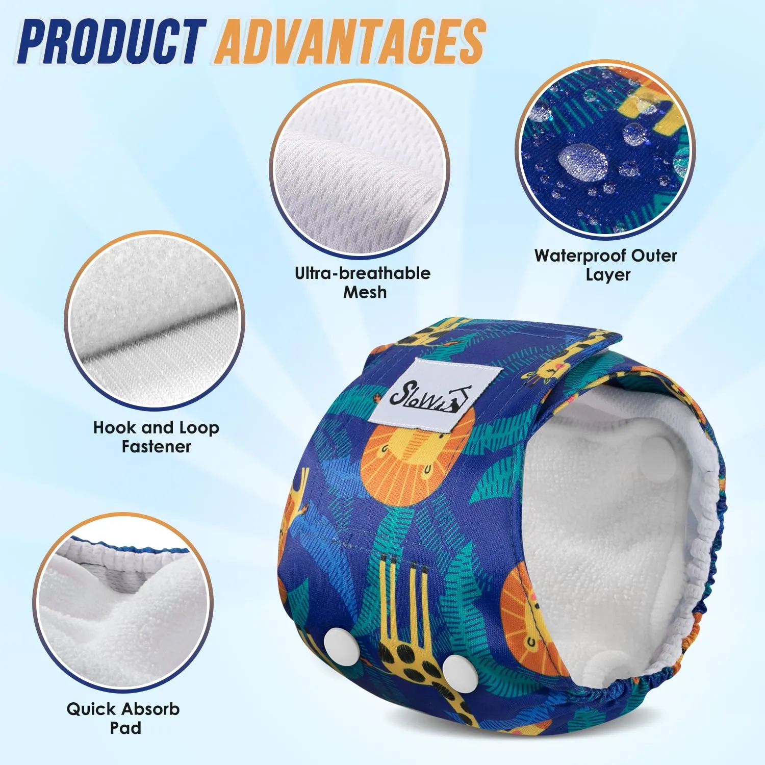 Slowton Male Dog Diapers Wraps, Pannolini lavabili fasce per la pancia con cuscinetti aggiuntivi, Pannolini altamente assorbenti con chiusura flessibile, confezione da 5 - immagine 4
