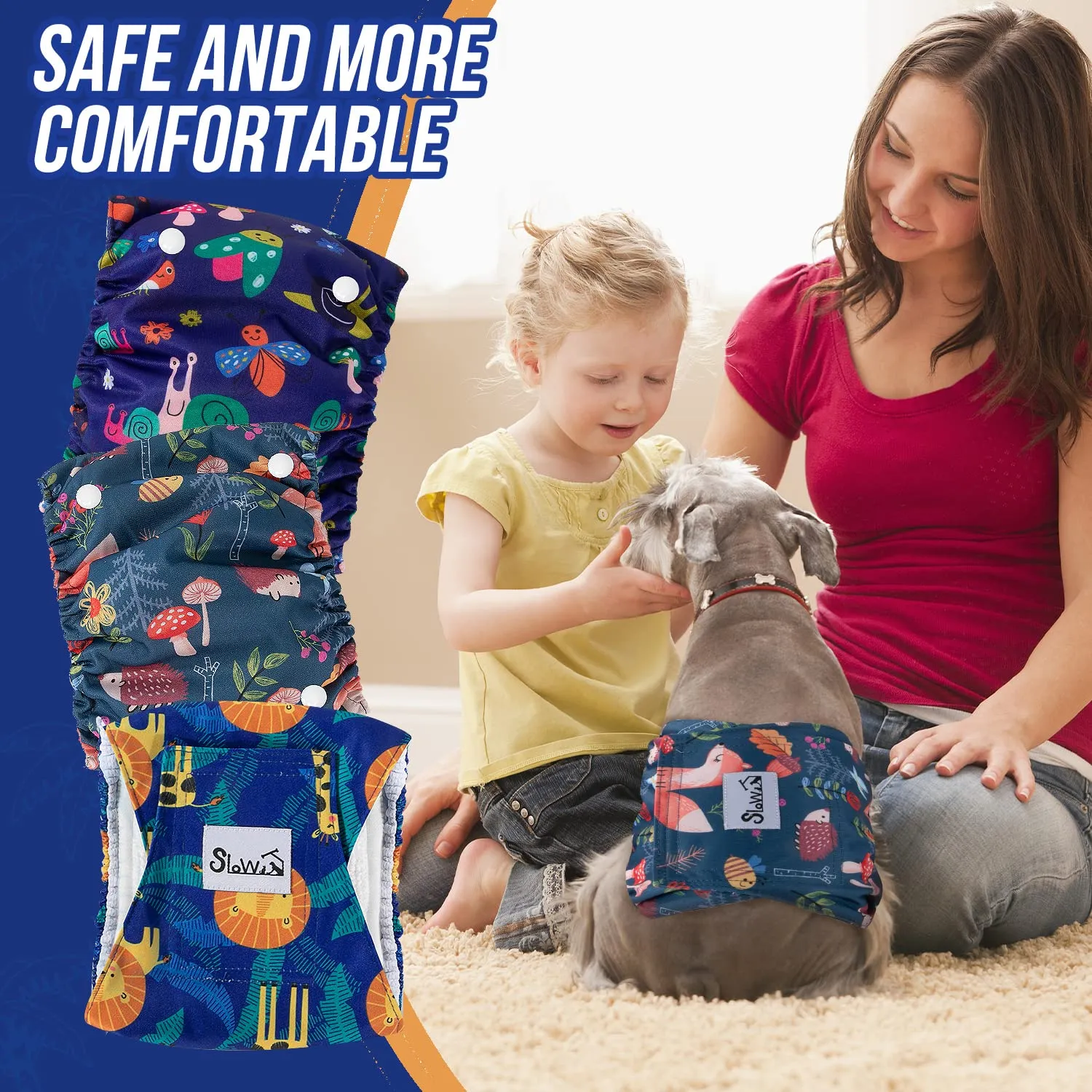 Slowton Male Dog Diapers Wraps, Pannolini lavabili fasce per la pancia con cuscinetti aggiuntivi, Pannolini altamente assorbenti con chiusura flessibile, confezione da 5 - immagine 6