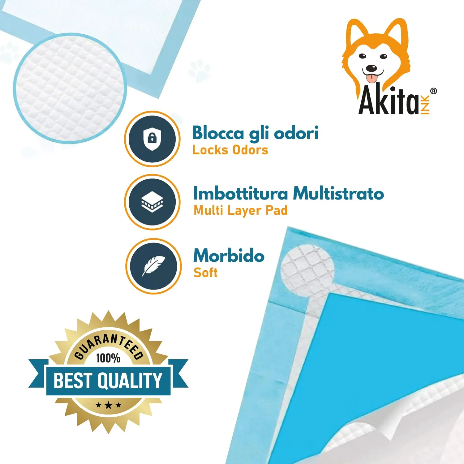 Akitaink - 120 Traverse per Animali Super Assorbenti - Dimensioni 60x60 cm - Tappetini Igienici per Cani e Gatti Multiuso (120 pz 60X60 cm) - immagine 4