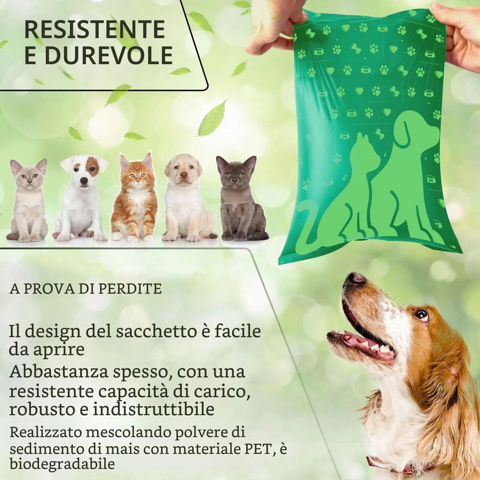 BGIUSQF 600 sacchetto per escrementi di cane (24 rotoli), dispenser portatile, facile da usare, a prova d'acqua e perdite - immagine 5