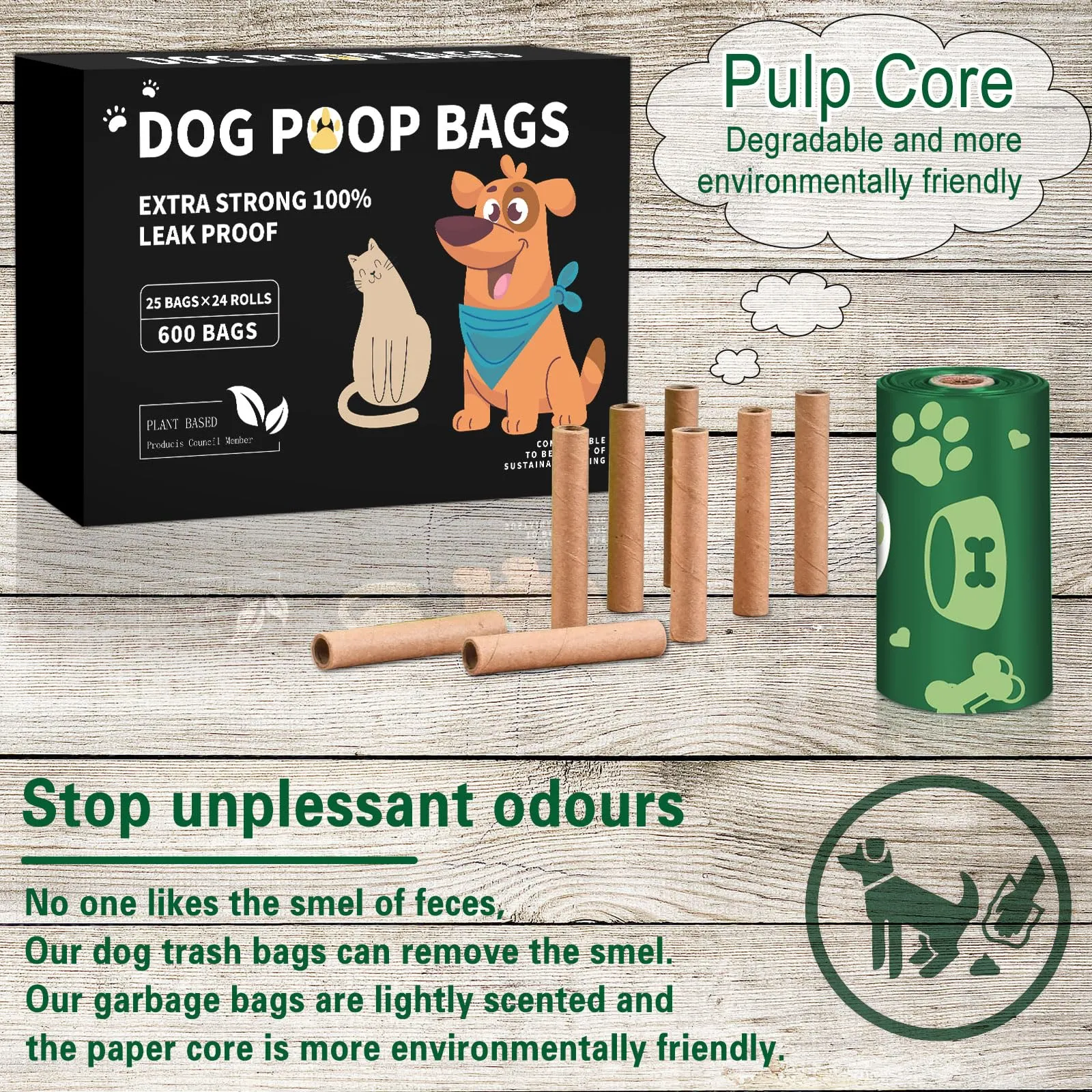 BGIUSQF 600 sacchetto per escrementi di cane (24 rotoli), dispenser portatile, facile da usare, a prova d'acqua e perdite - immagine 6