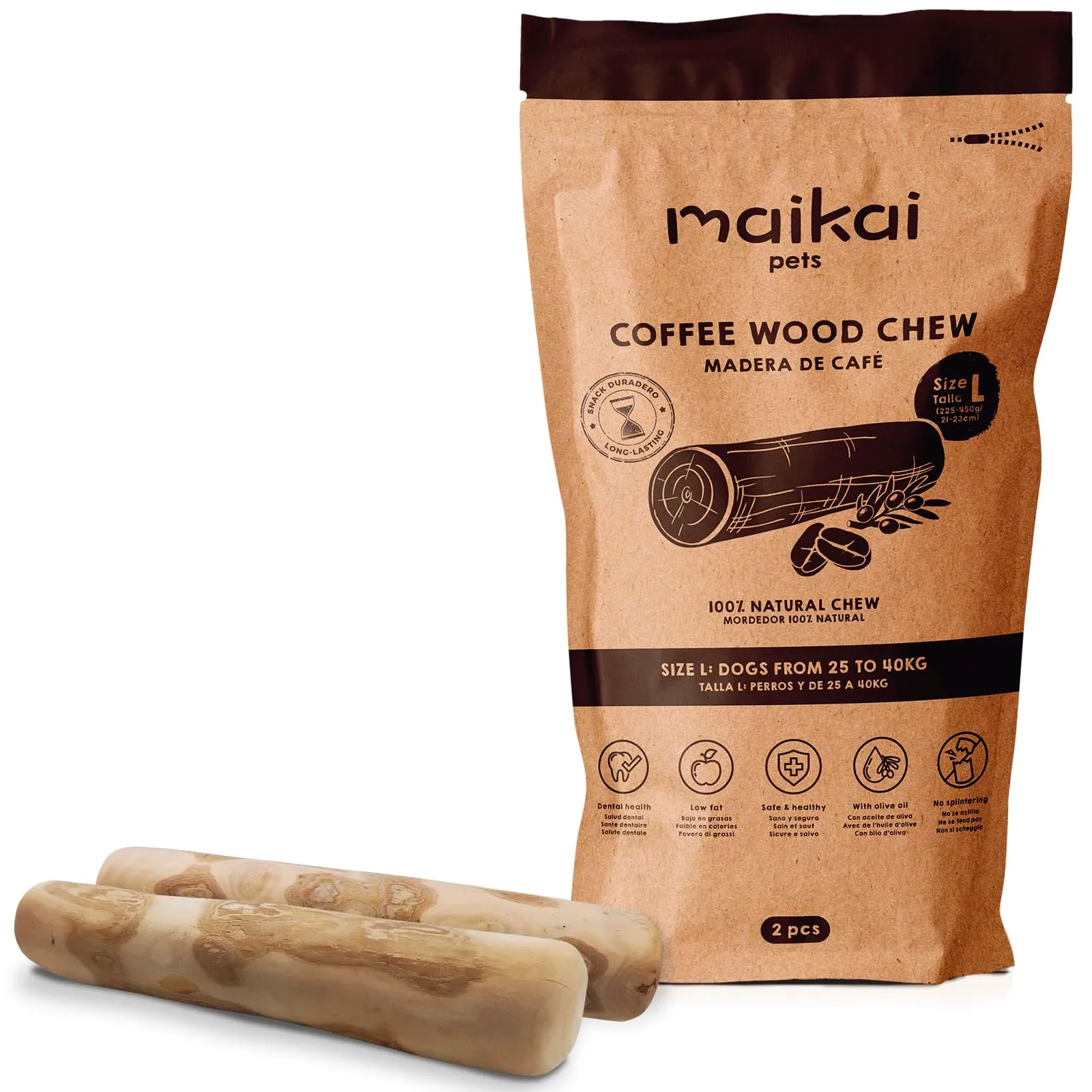 MAIKAI Legno di Caffè per Cani, 2 Masticativi Naturali, Taglia L - immagine 1