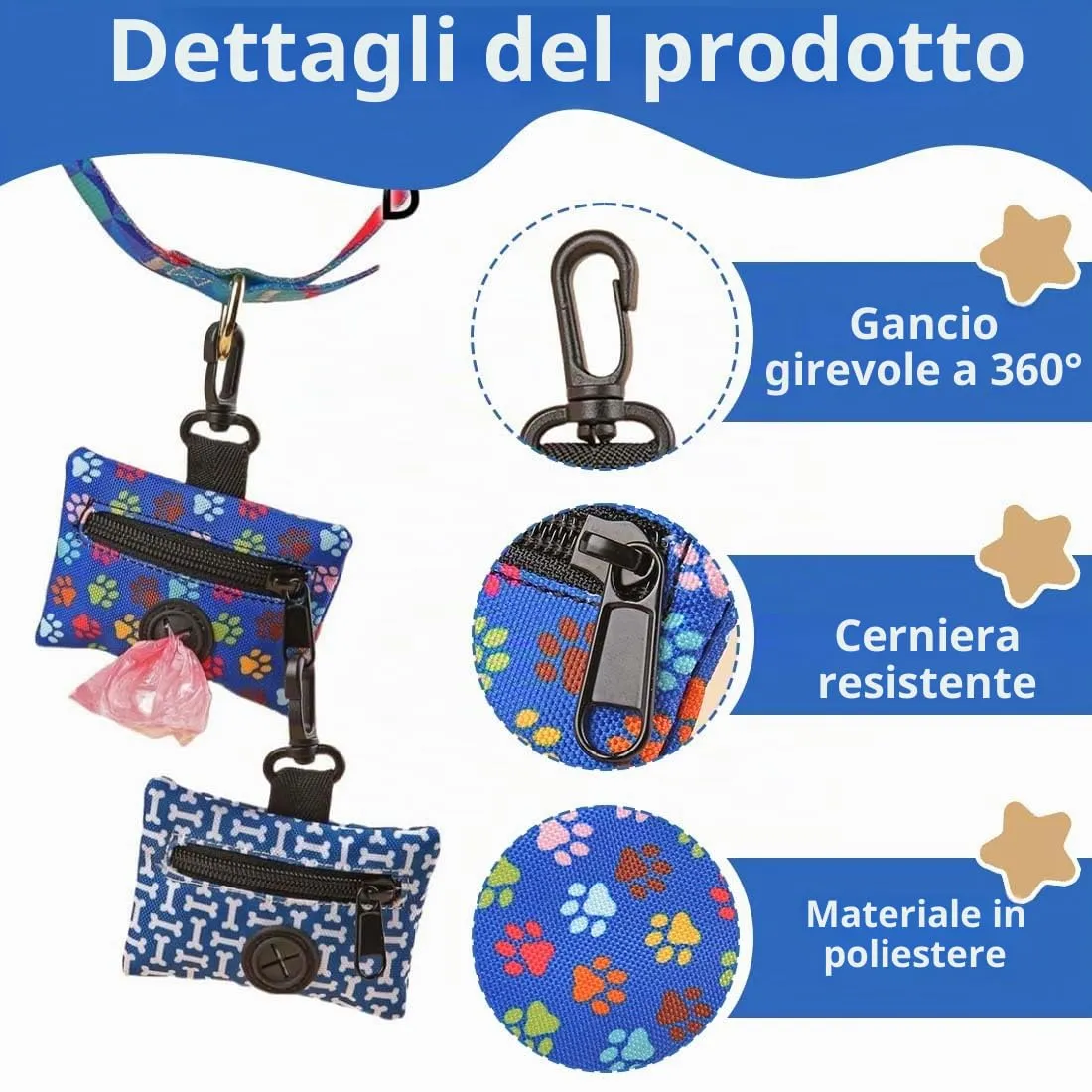 XPEX 2 pezzi Sacchetti cane cacca Porta bustine cane cacca Porta sacchetti per la spazzatura per cani dispenser portatile per sacchetti di escrementi per passeggiate all'aperto, corsa o escursionismo - immagine 3