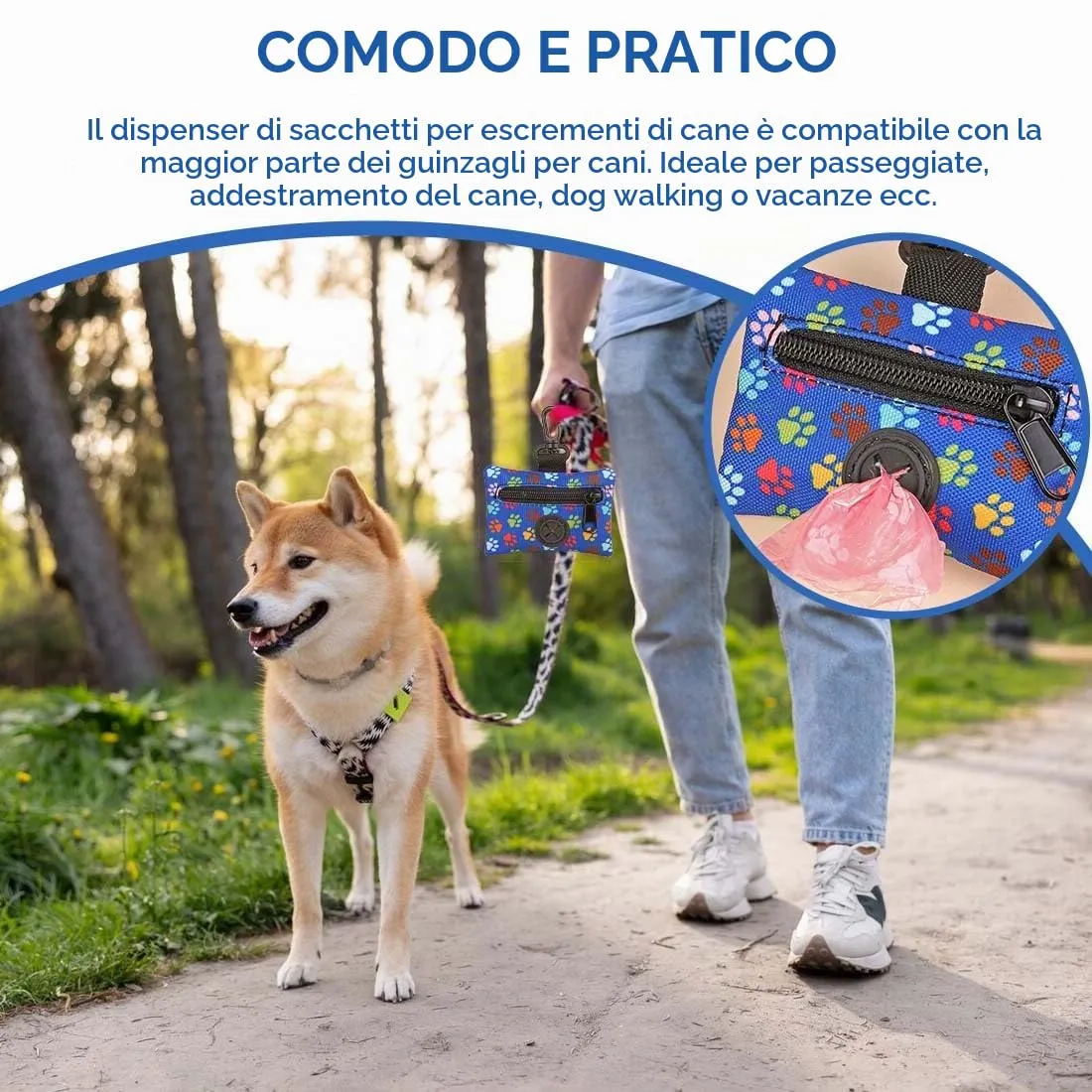 XPEX 2 pezzi Sacchetti cane cacca Porta bustine cane cacca Porta sacchetti per la spazzatura per cani dispenser portatile per sacchetti di escrementi per passeggiate all'aperto, corsa o escursionismo - immagine 4