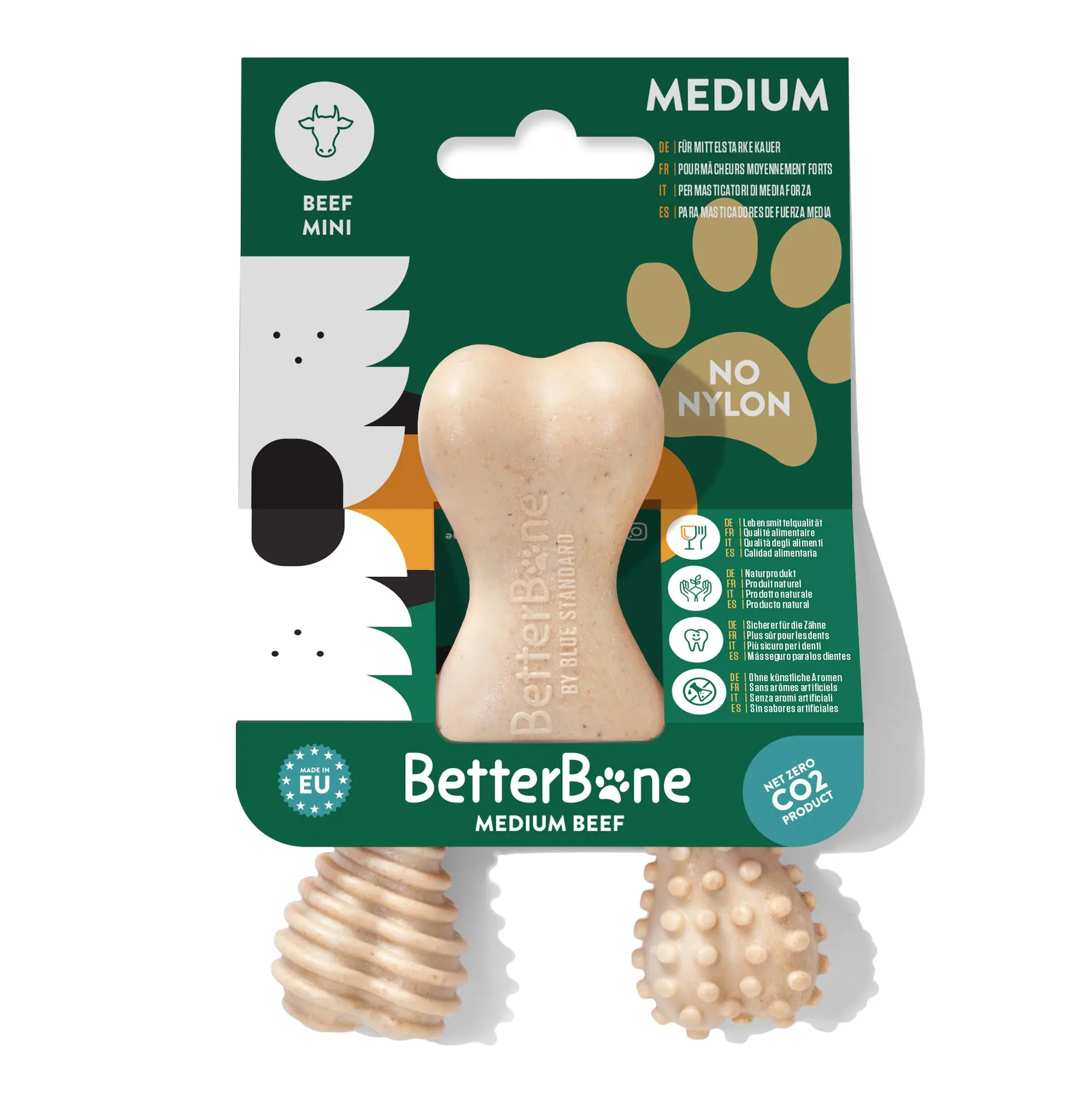 BetterBone - Giocattolo per cani da masticare – Mini Medium Beef – Osso da masticare per cani senza nylon e OGM a base di cellulosa – Giocattolo da masticare medio con sapore di manzo – Legno da - immagine 1