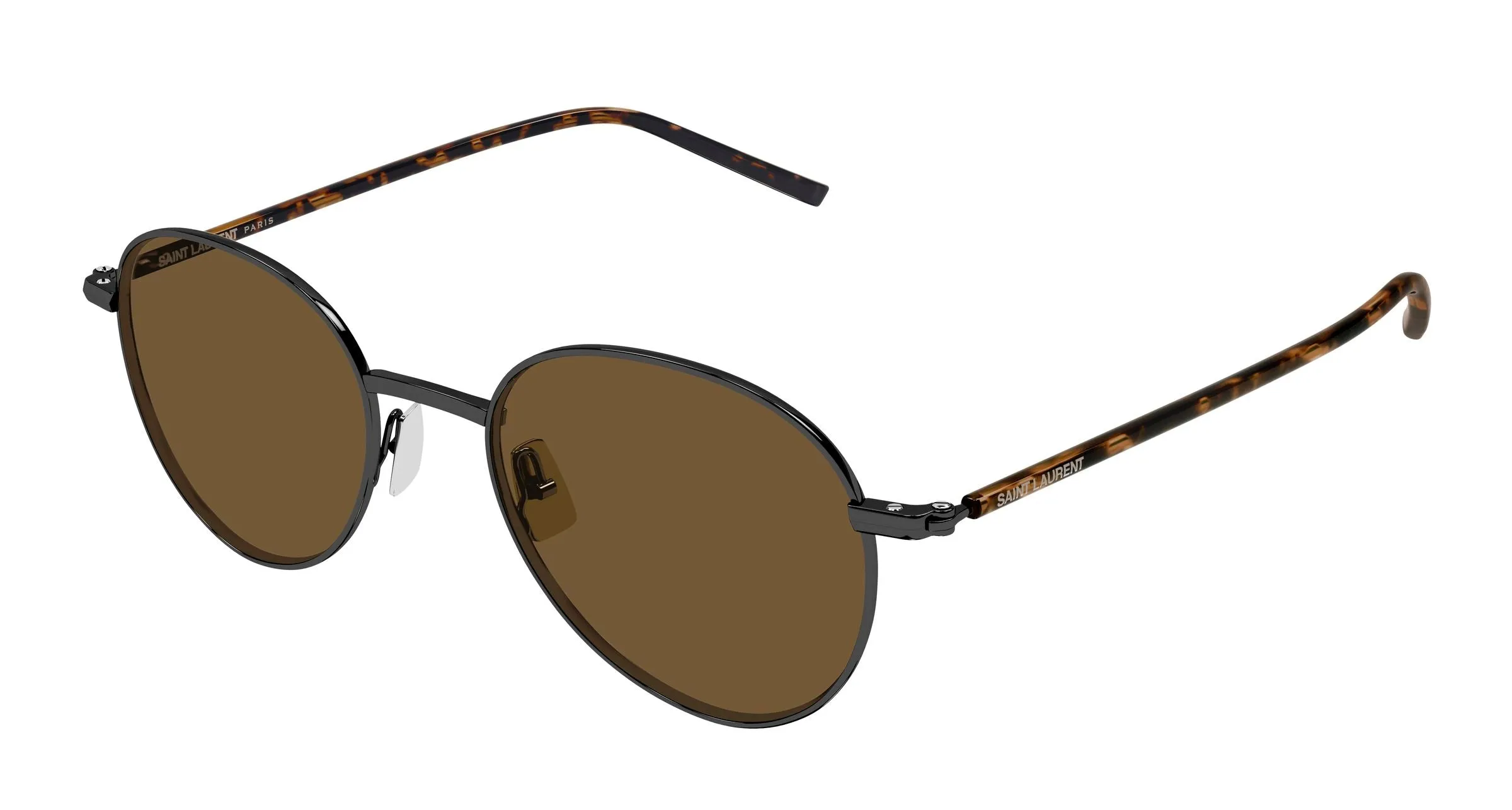 SAINT LAURENT SL 865 004 Occhiali da sole Metallo Rutenio Marrone Rotonda - immagine 1