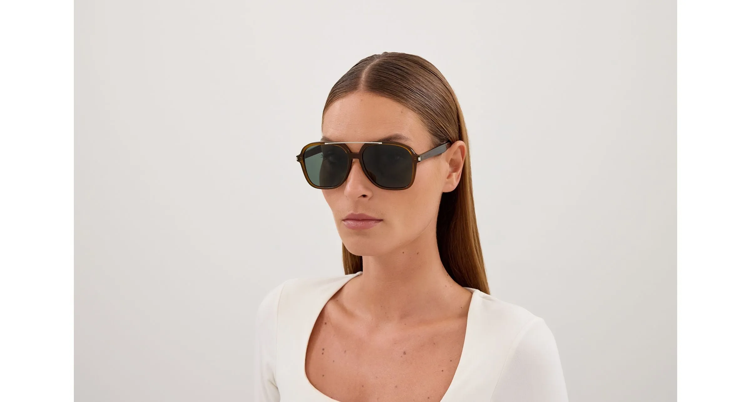 SAINT LAURENT SL 545 004 Occhiali da sole Acetato Marrone Verde Squadrata - immagine 4
