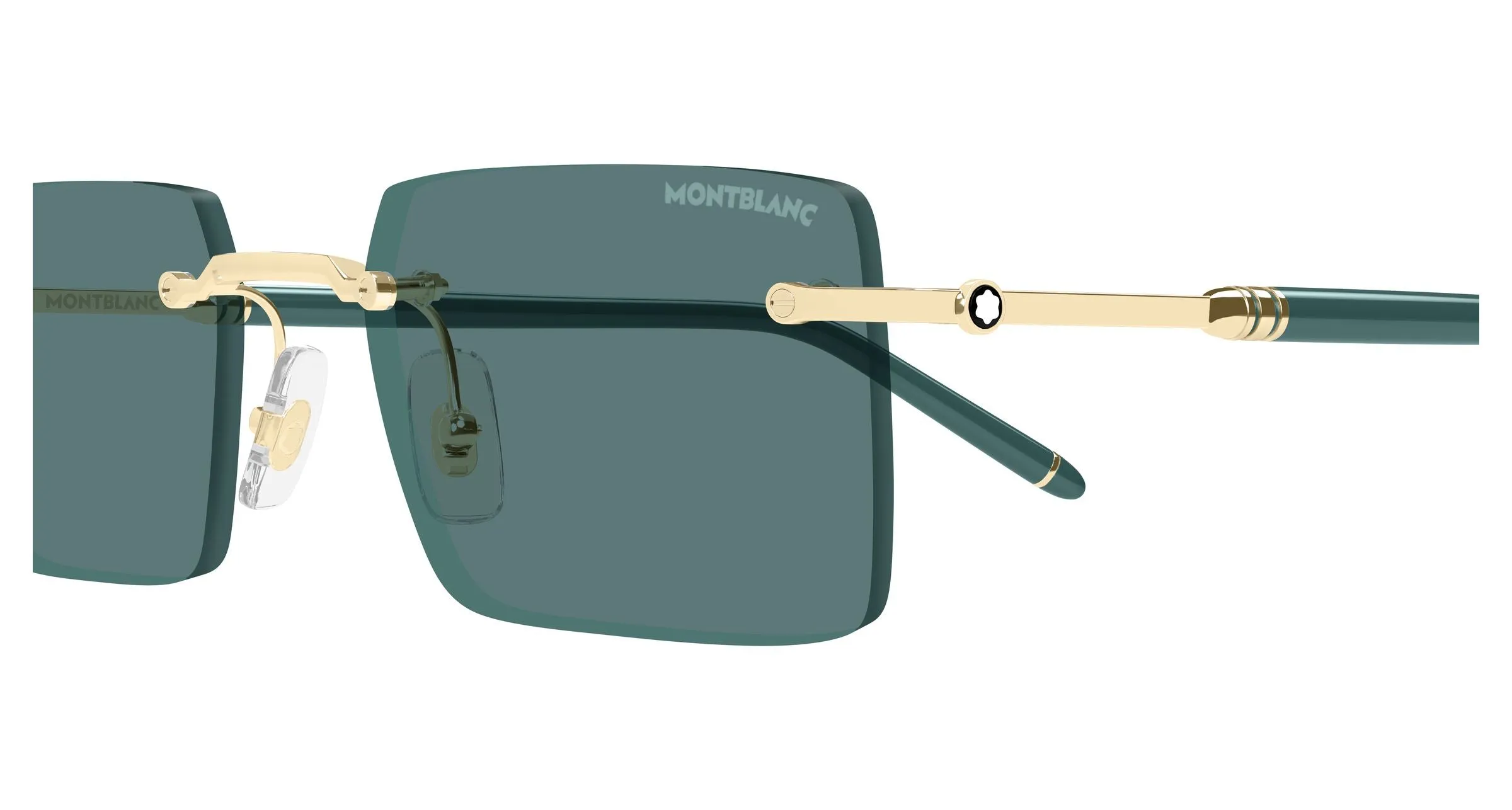 Montblanc MB0482S 004 Occhiali da sole Metallo Oro Verde Squadrata - immagine 3