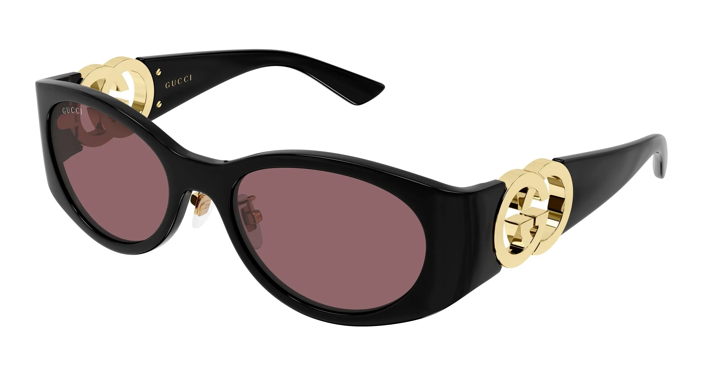 Gucci GG2123SA 002 Occhiali da sole Iniettato Nero Rosso Rotonda - immagine 1