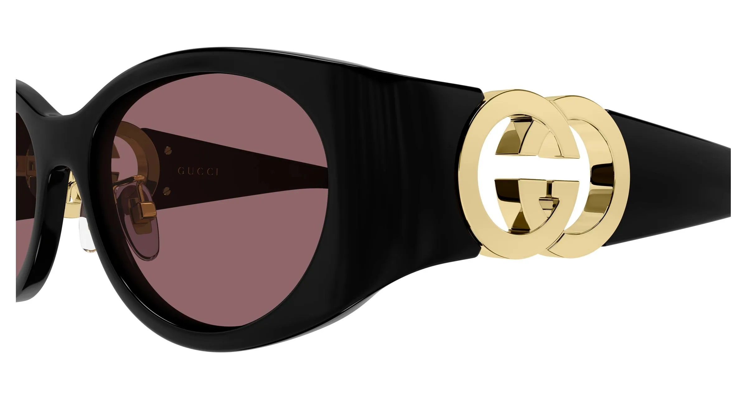 Gucci GG2123SA 002 Occhiali da sole Iniettato Nero Rosso Rotonda - immagine 3