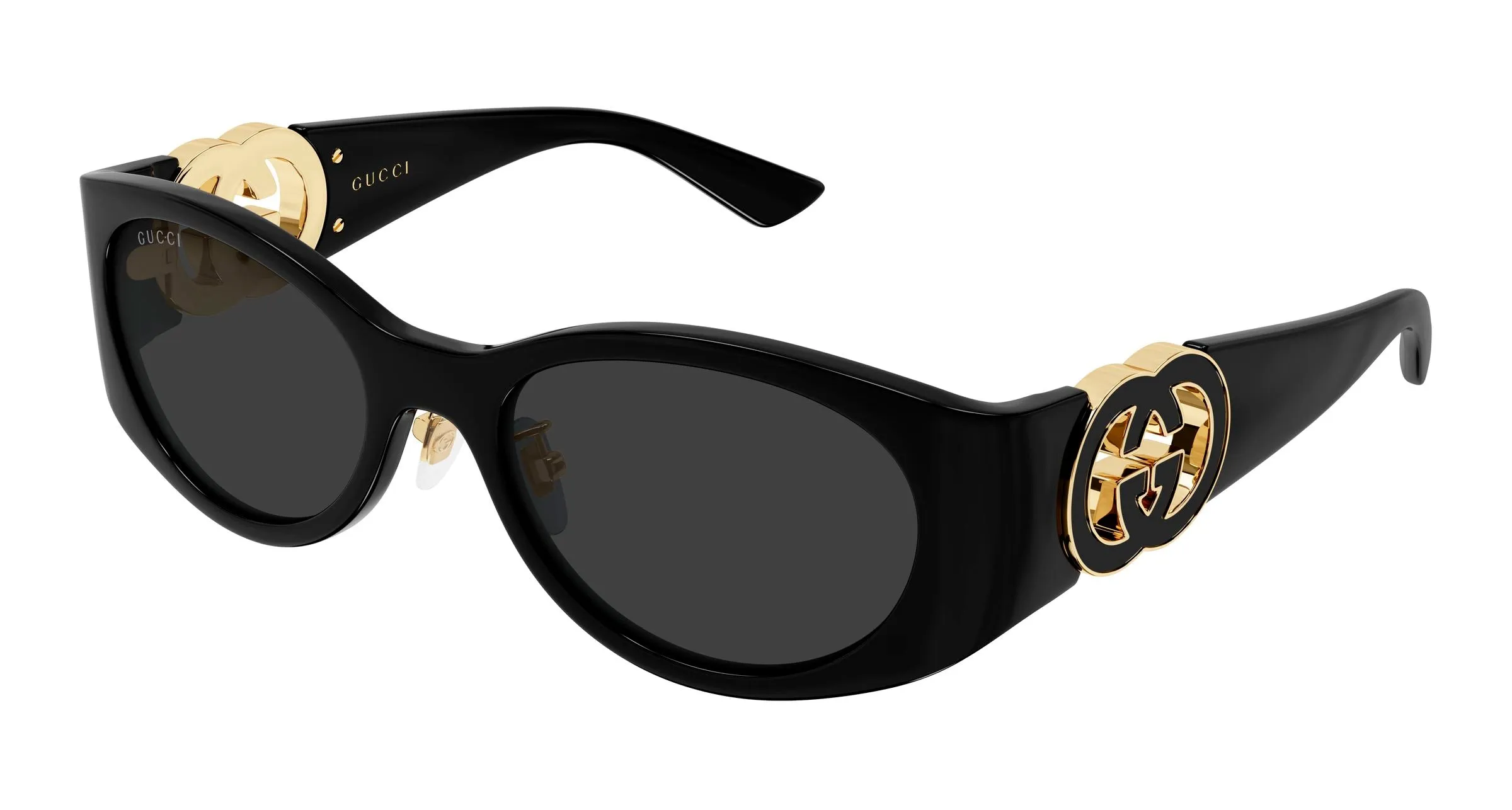 Gucci GG2123SA 001 Occhiali da sole Iniettato Nero Grigio Rotonda - immagine 1