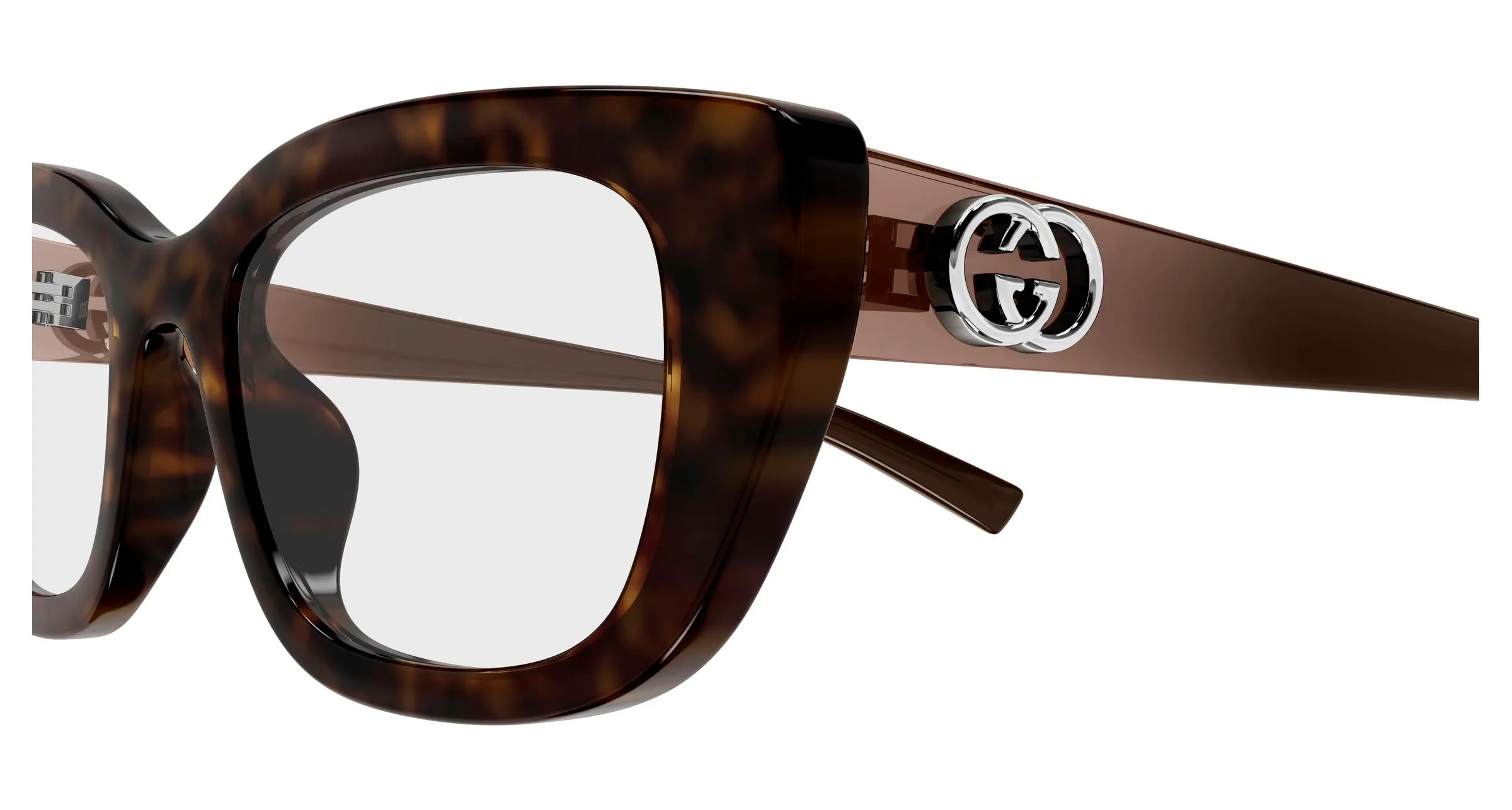 Gucci GG2027O 002 Montature da vista Iniettato Havana Trasparente Cat Eye - immagine 3