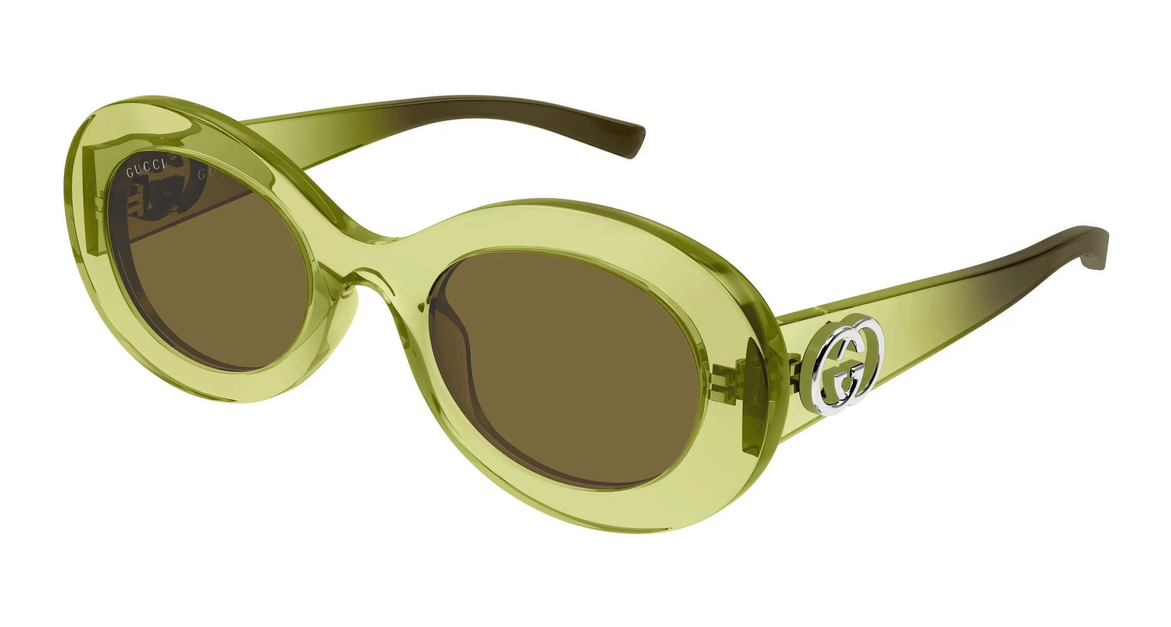 Gucci GG2026S 004 Occhiali da sole Iniettato Verde Marrone Rotonda - immagine 1