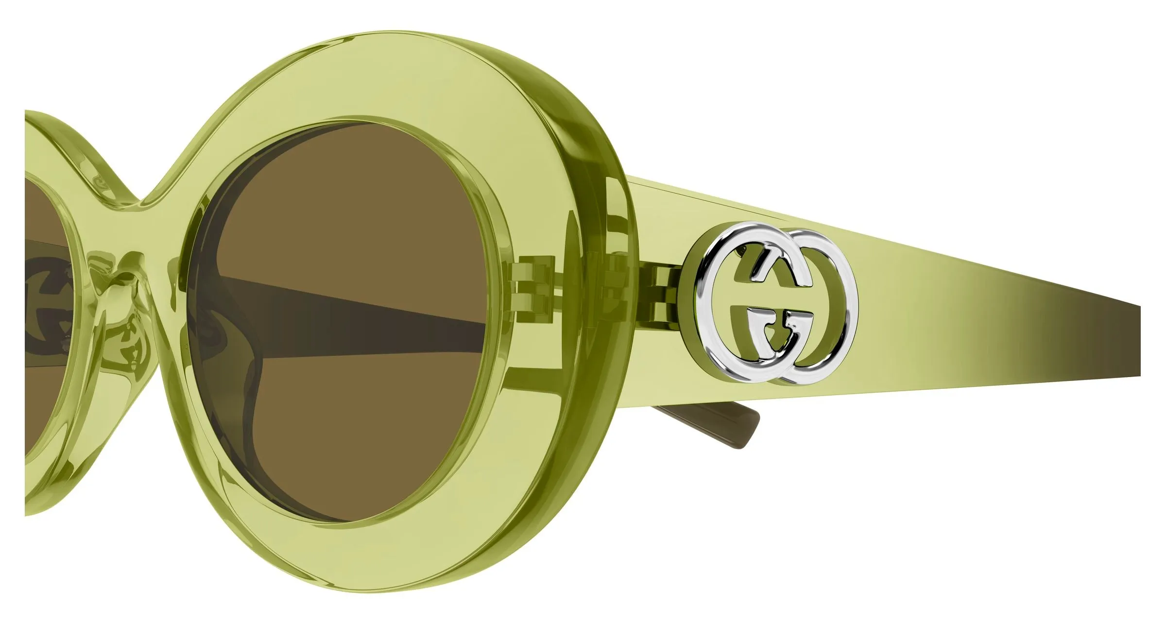 Gucci GG2026S 004 Occhiali da sole Iniettato Verde Marrone Rotonda - immagine 3