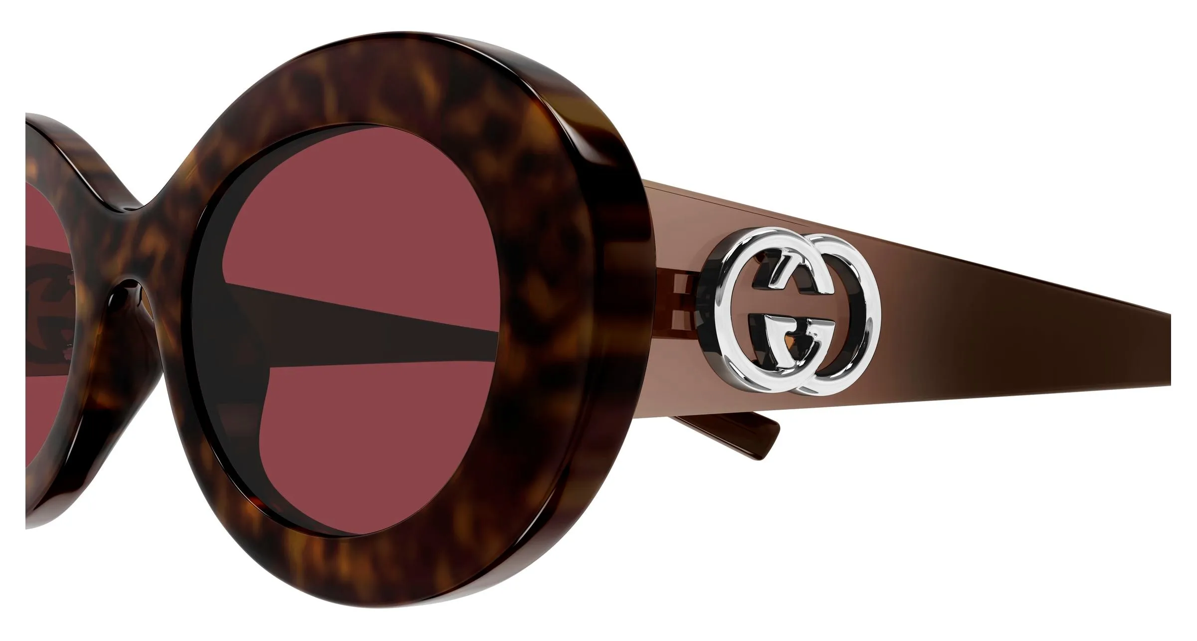 Gucci GG2026S 002 Occhiali da sole Iniettato Havana Rosso Rotonda - immagine 3