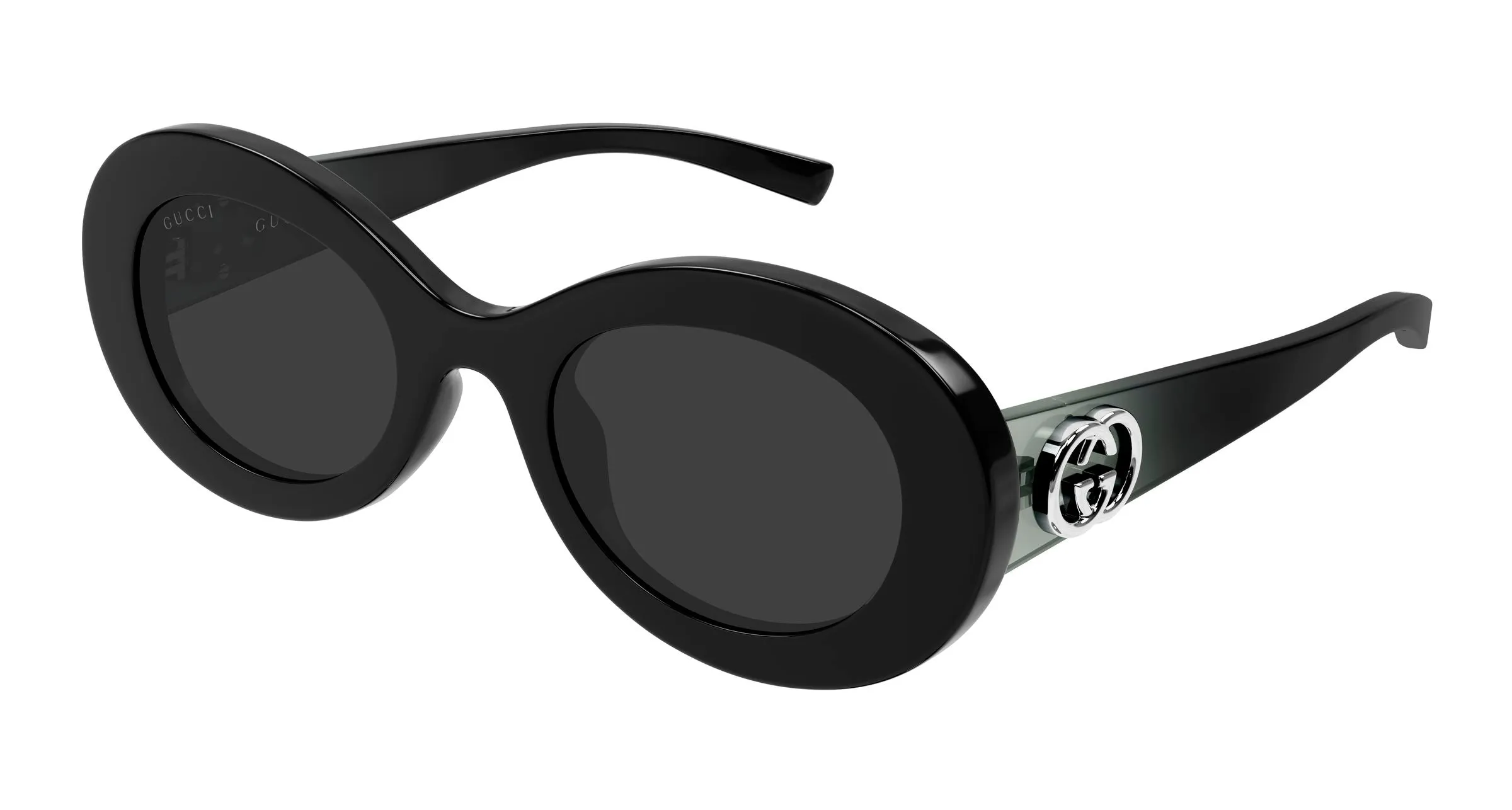 Gucci GG2026S 001 Occhiali da sole Iniettato Nero Grigio Rotonda - immagine 1