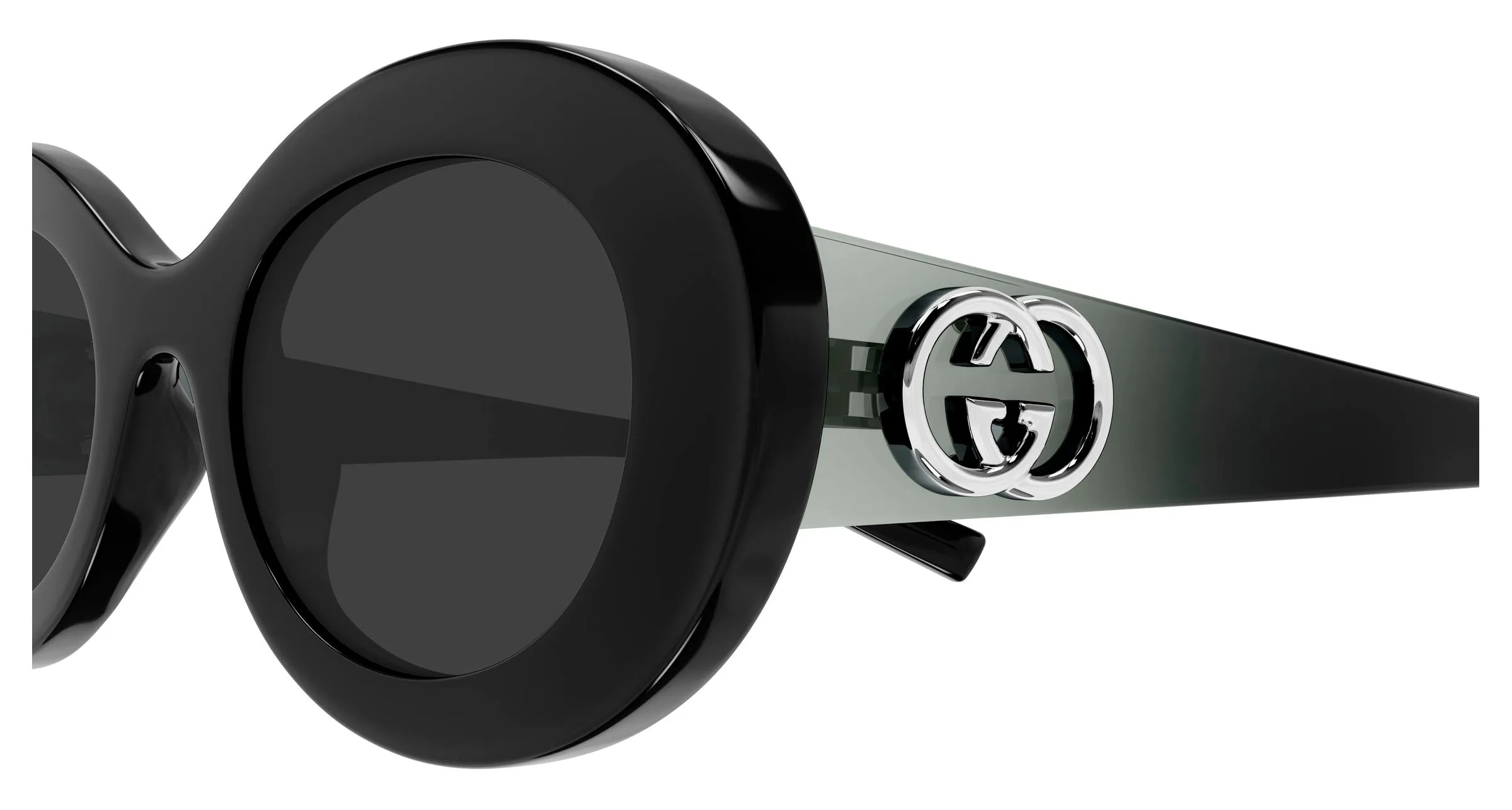 Gucci GG2026S 001 Occhiali da sole Iniettato Nero Grigio Rotonda - immagine 3
