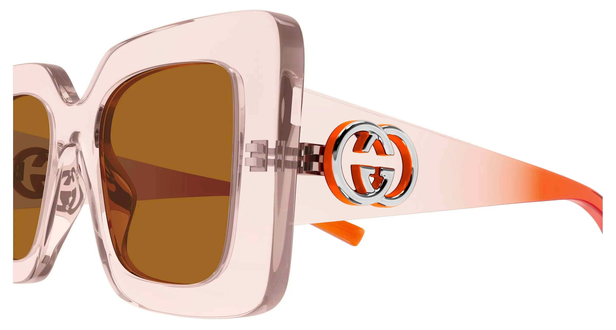 Gucci GG2025S 004 Occhiali da sole Iniettato Rosa Marrone Squadrata - immagine 3