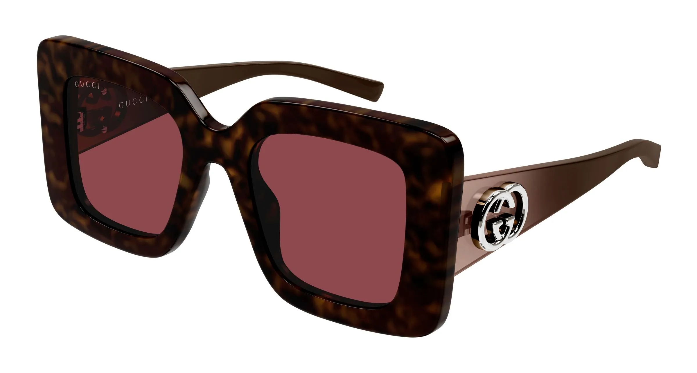 Gucci GG2025S 002 Occhiali da sole Iniettato Havana Rosso Squadrata - immagine 1
