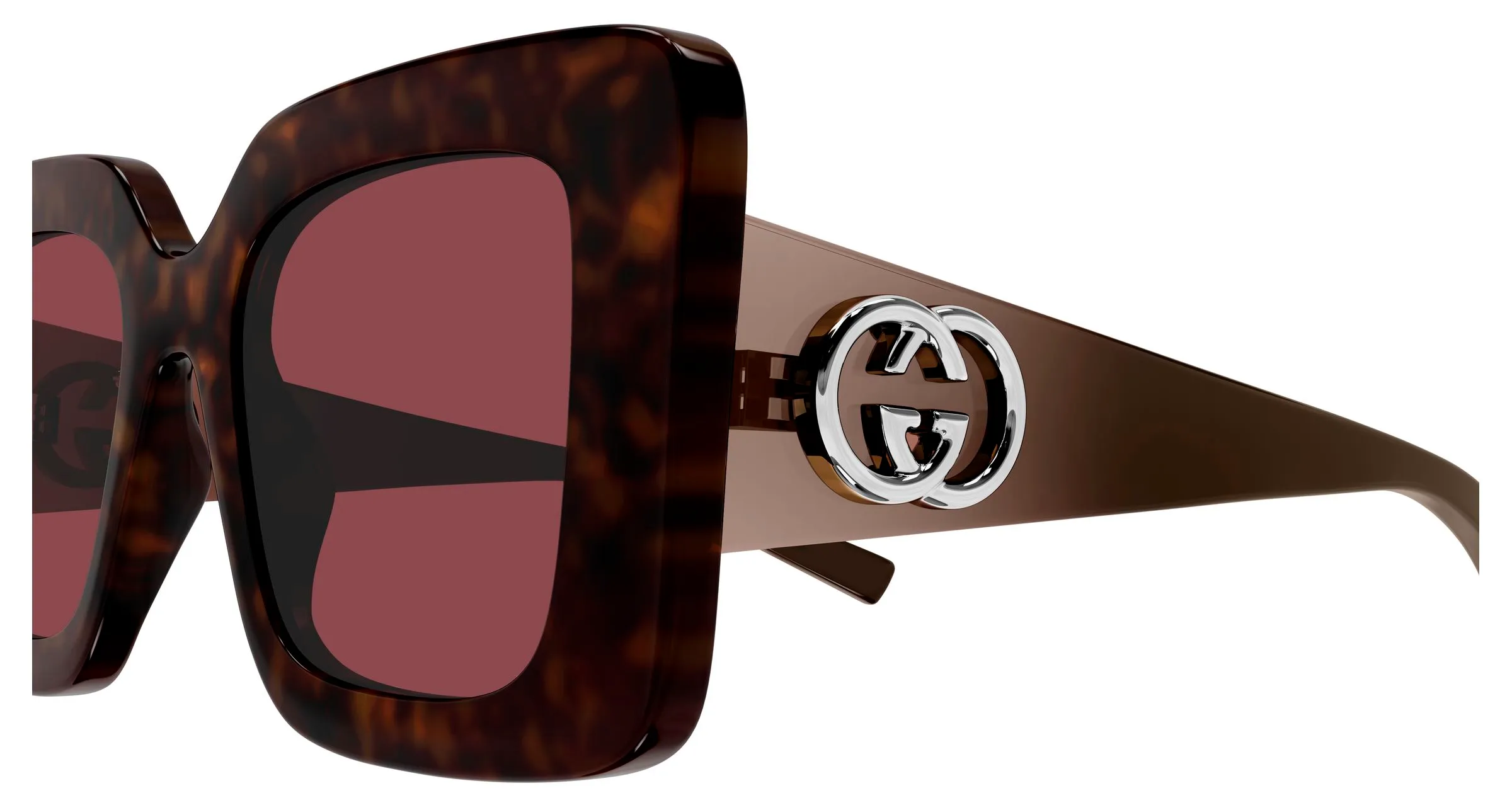 Gucci GG2025S 002 Occhiali da sole Iniettato Havana Rosso Squadrata - immagine 3