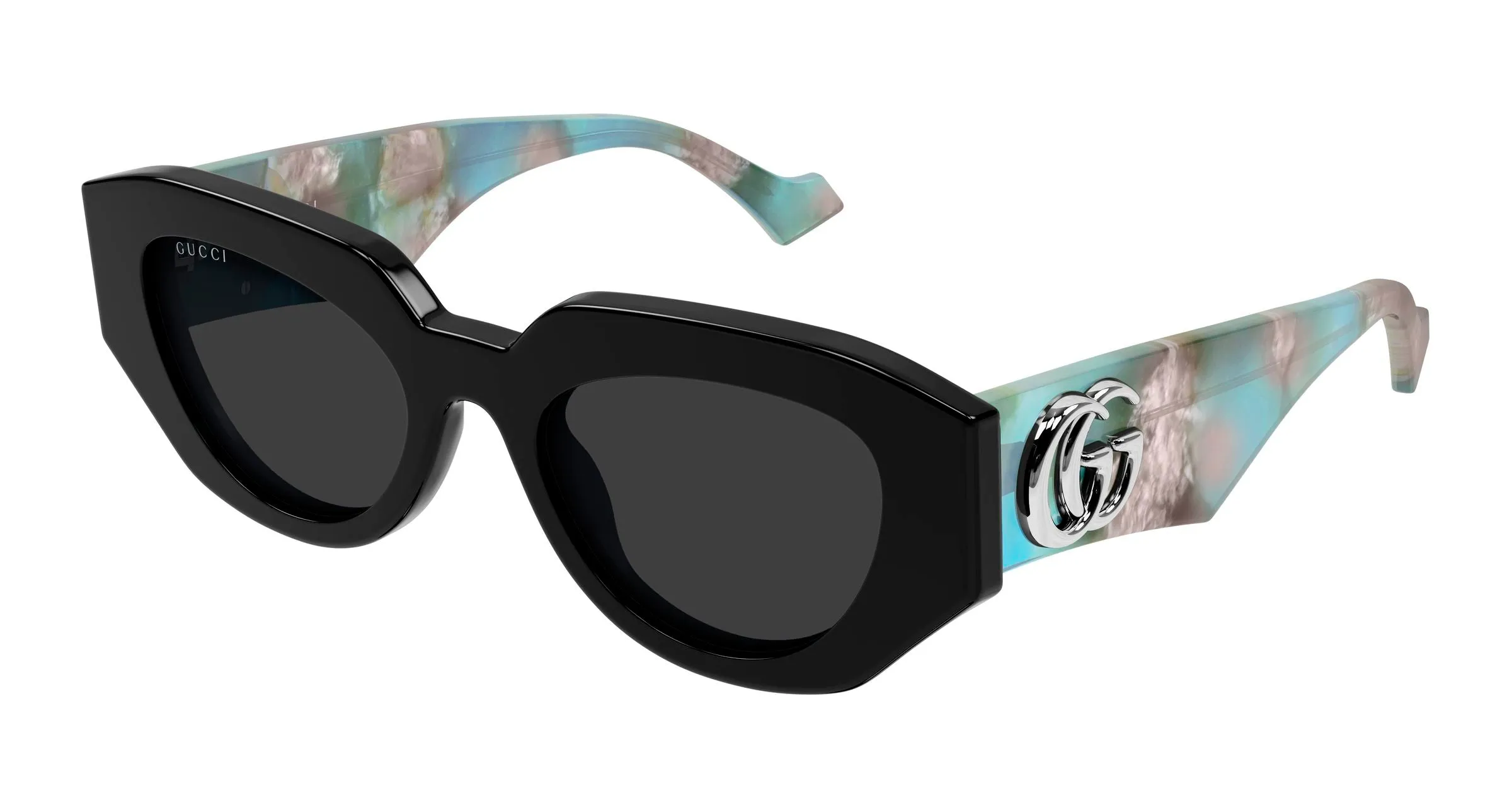 Gucci GG1421S 012 Occhiali da sole Acetato Nero Grigio Geometrica - immagine 1