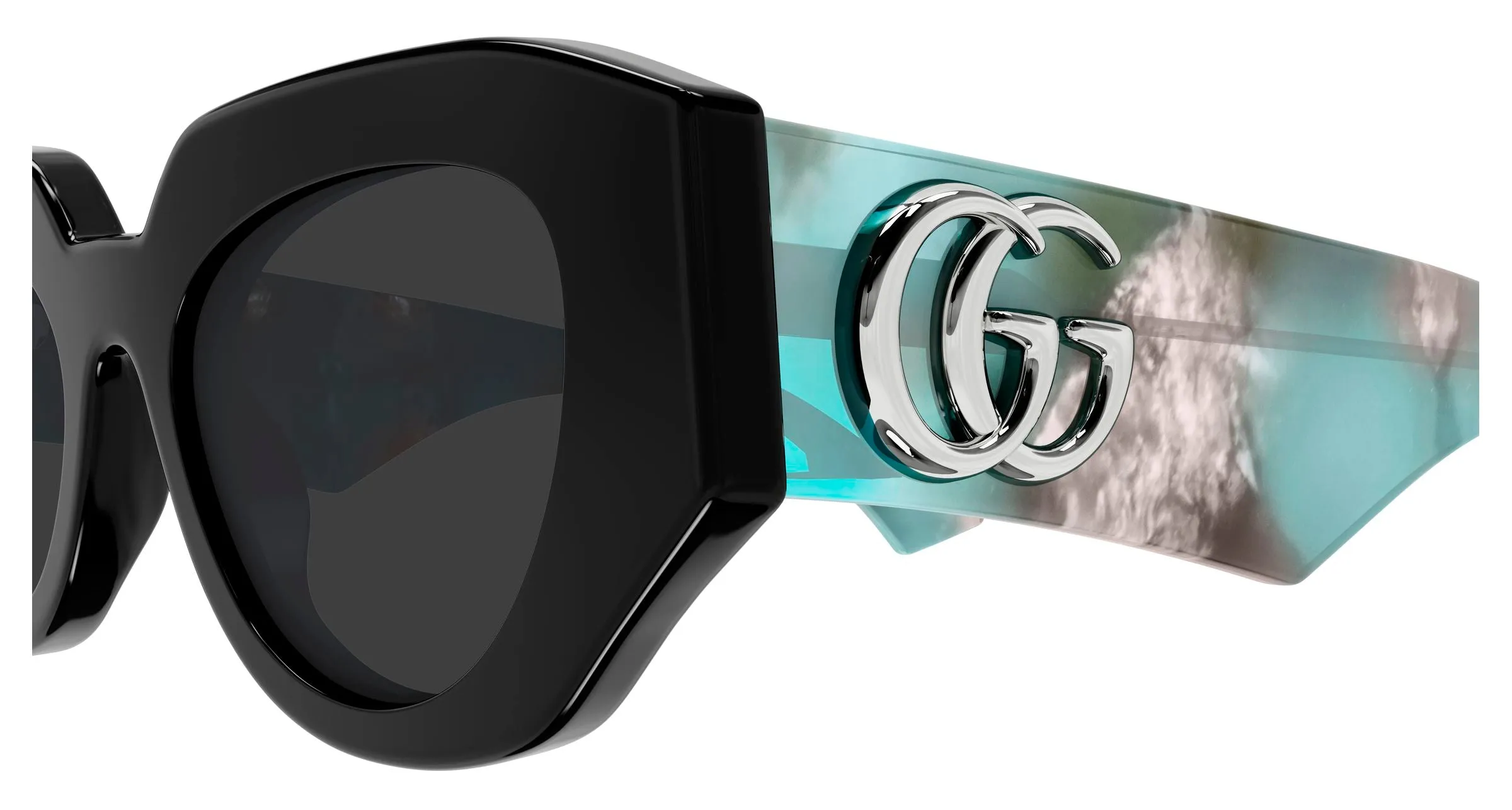 Gucci GG1421S 012 Occhiali da sole Acetato Nero Grigio Geometrica - immagine 3
