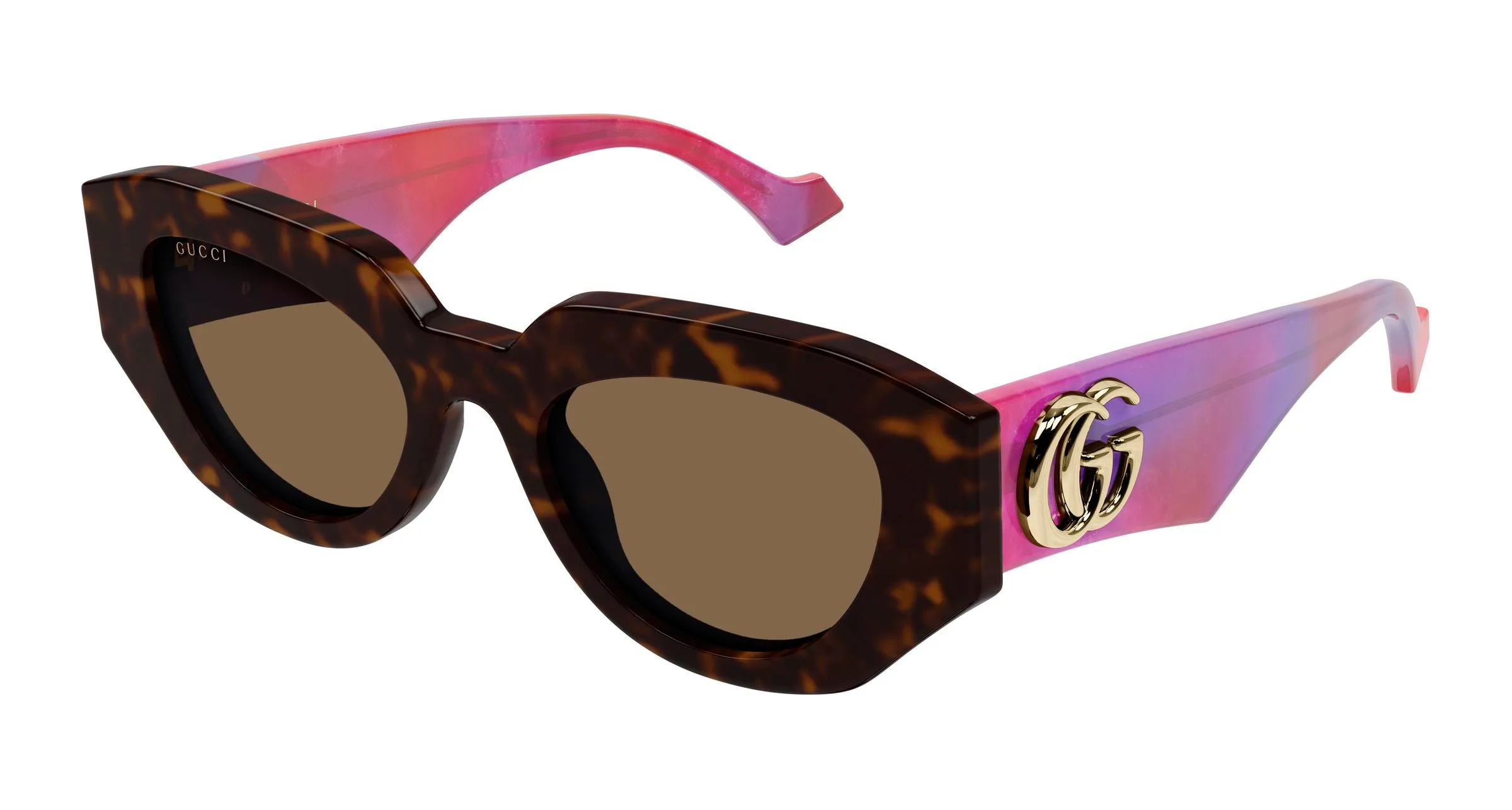 Gucci GG1421S 011 Occhiali da sole Acetato Havana Marrone Geometrica - immagine 1