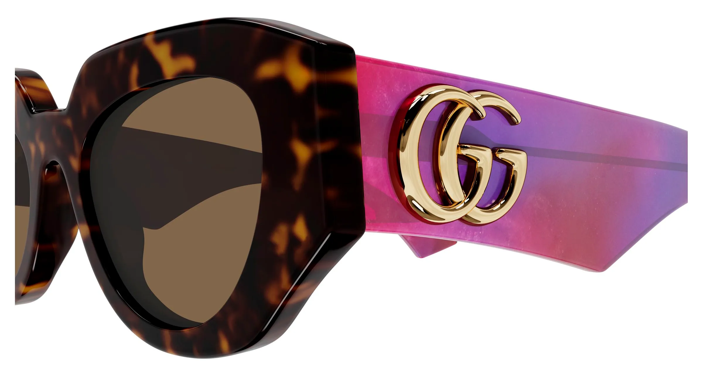 Gucci GG1421S 011 Occhiali da sole Acetato Havana Marrone Geometrica - immagine 3