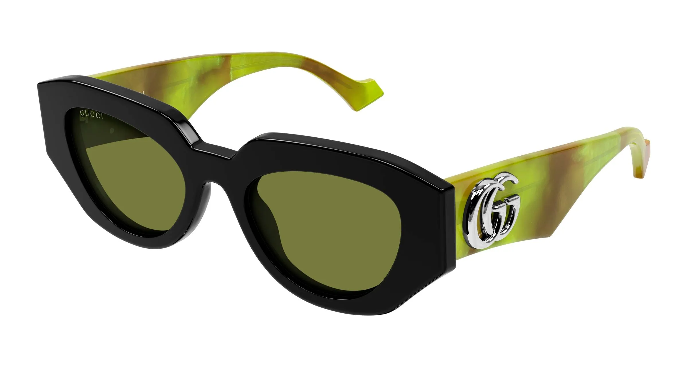 Gucci GG1421S 010 Occhiali da sole Acetato Nero Verde Geometrica - immagine 1