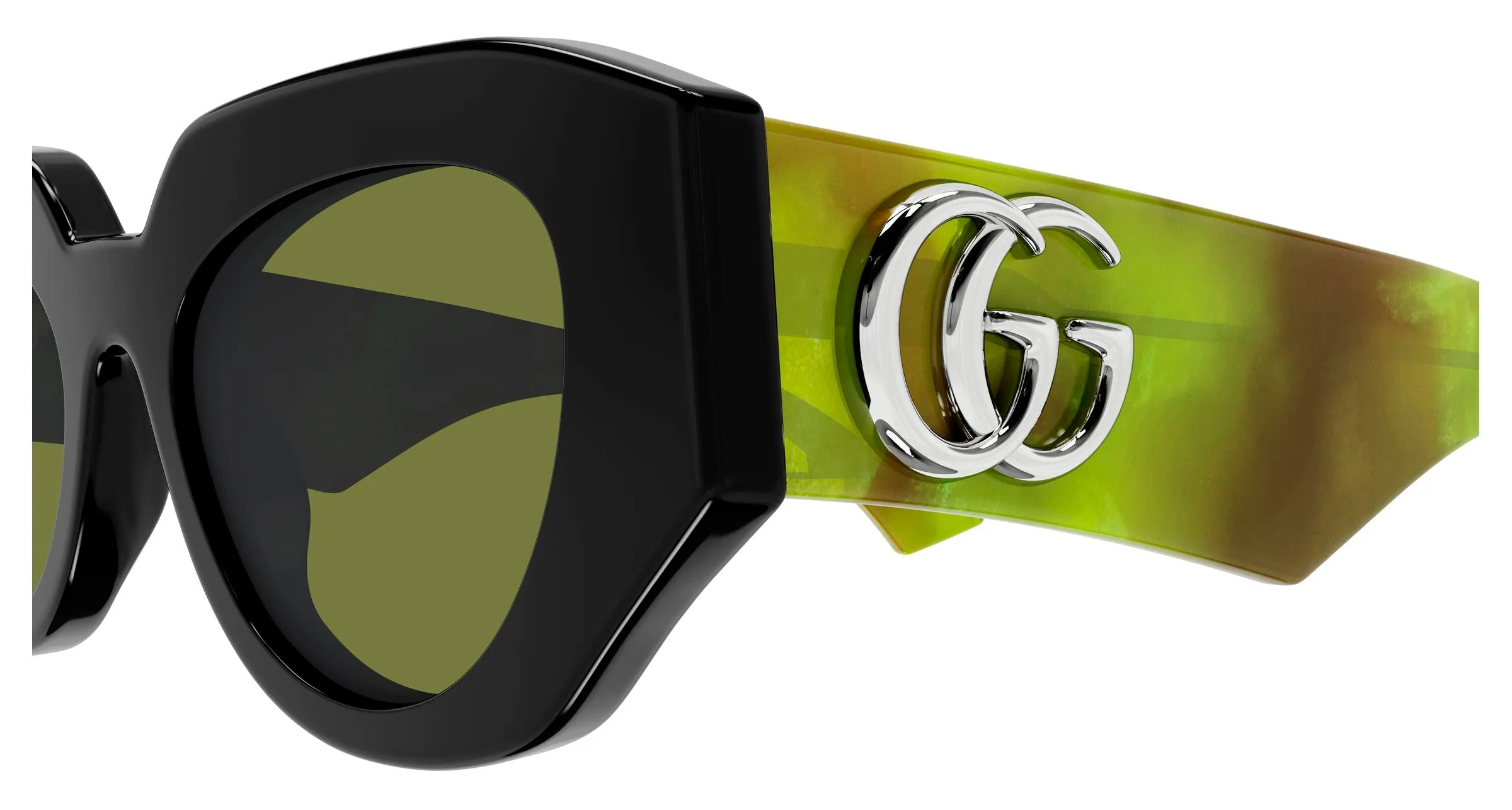 Gucci GG1421S 010 Occhiali da sole Acetato Nero Verde Geometrica - immagine 3