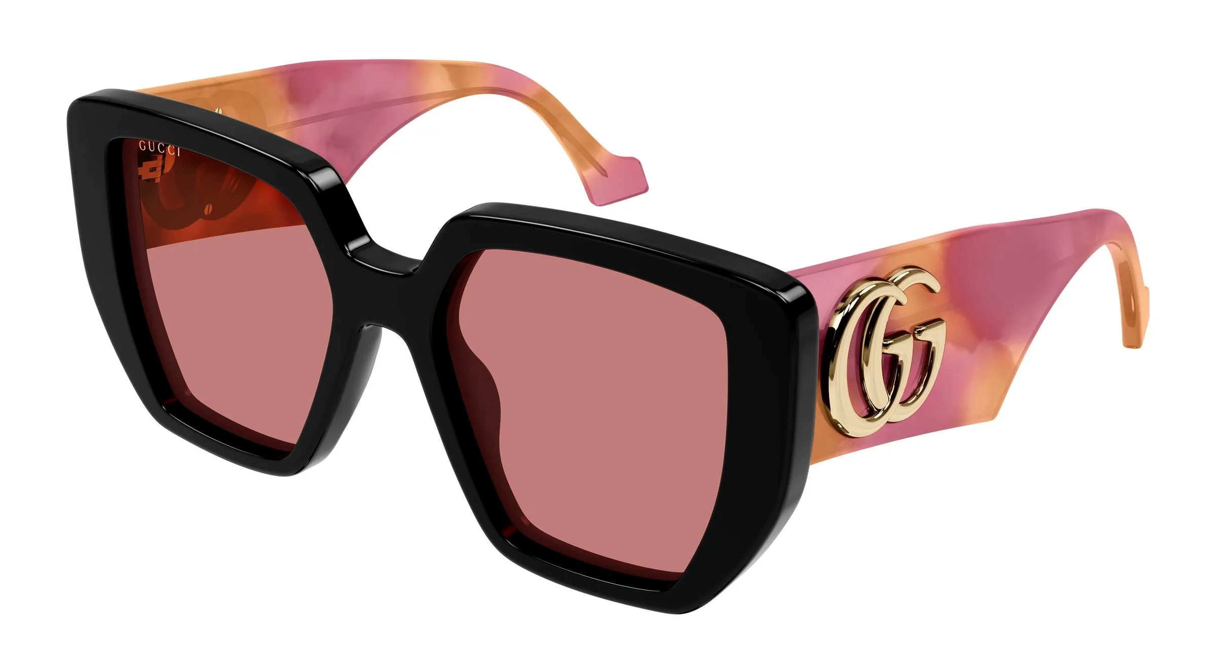 Gucci GG0956S 010 Occhiali da sole Acetato Nero Rosso Squadrata - immagine 1