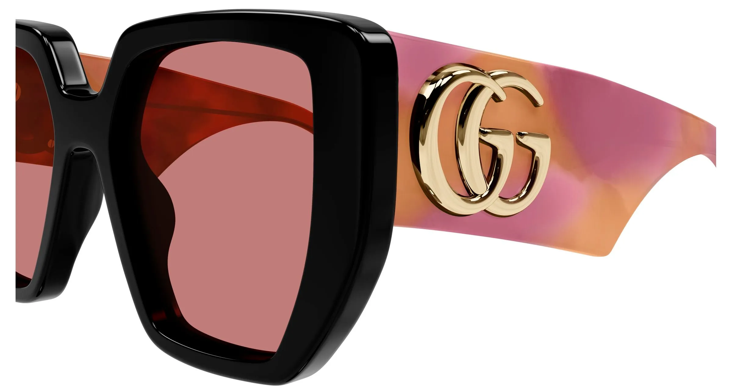 Gucci GG0956S 010 Occhiali da sole Acetato Nero Rosso Squadrata - immagine 3