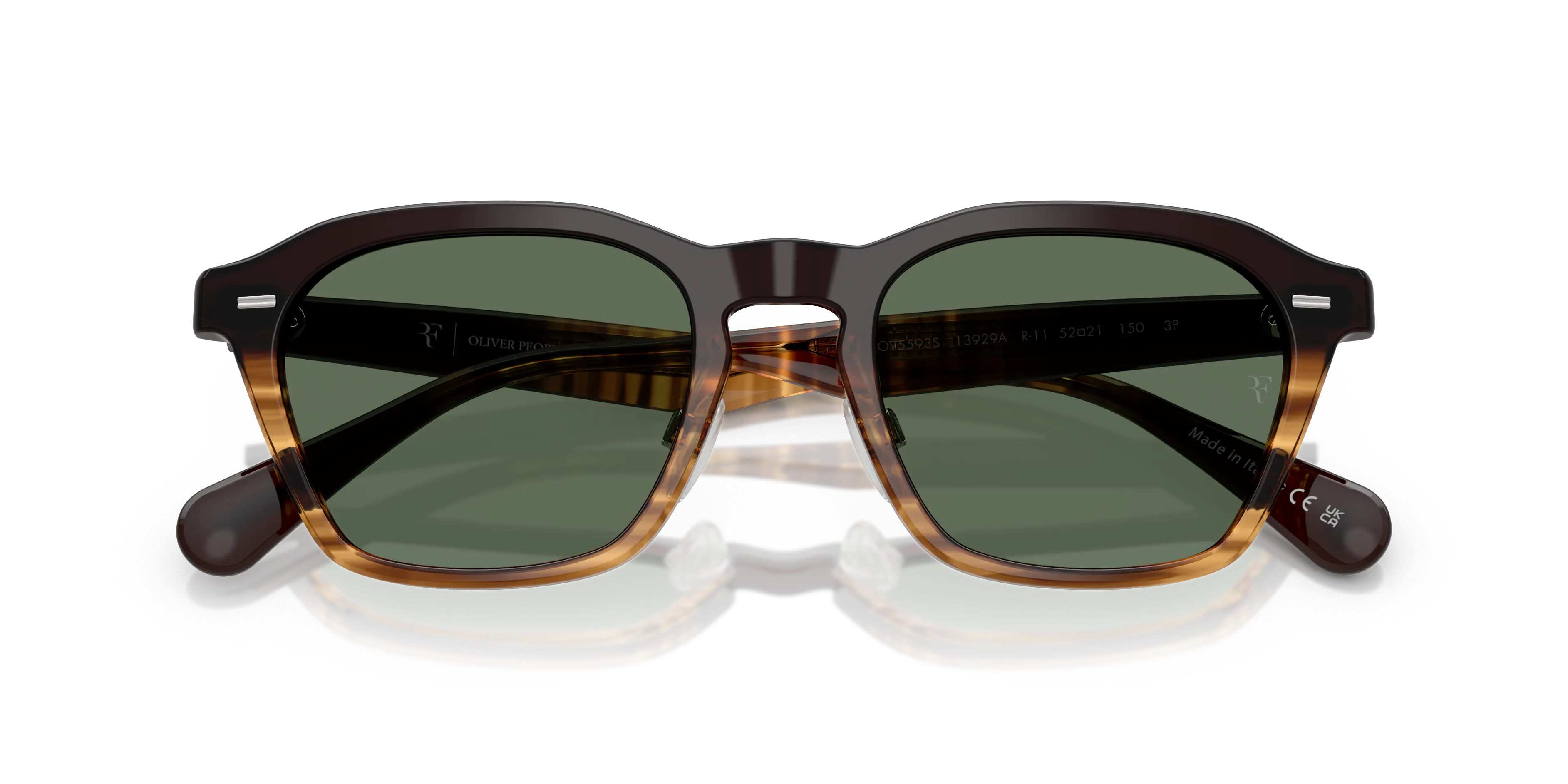 Oliver Peoples OV5593S R-11 13929A Occhiali da sole Acetato Marrone Verde G15 Squadrata Polarizzata - immagine 2