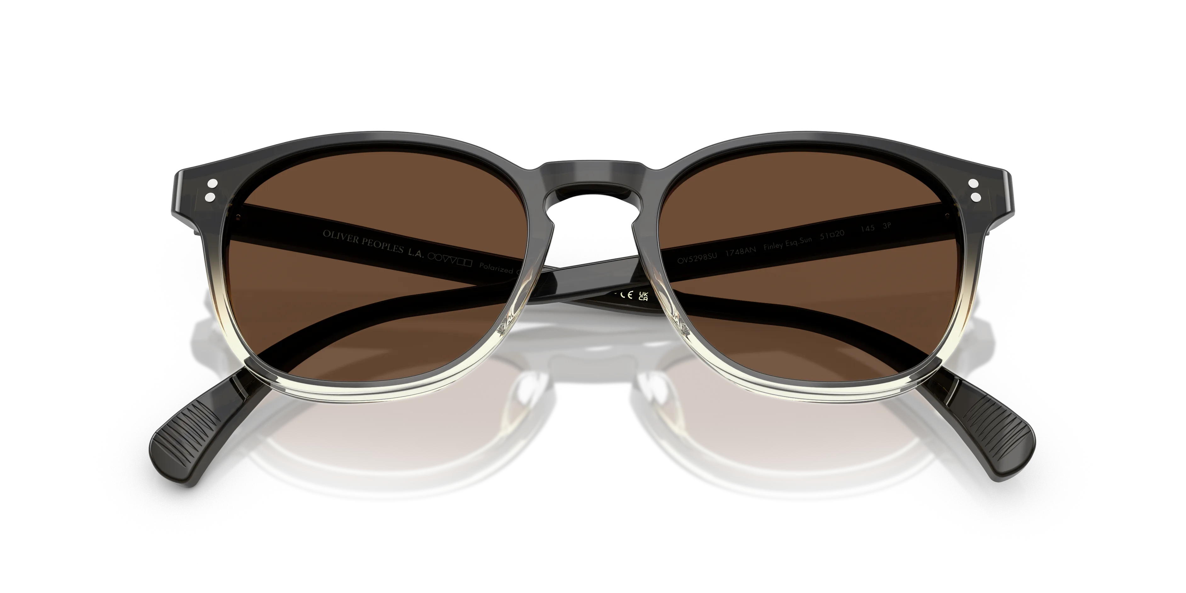 Oliver Peoples OV5298SU FINLEY ESQ. SUN (U) 1748AN Occhiali da sole Acetato Nero Marrone Rotonda Polarizzata - immagine 2