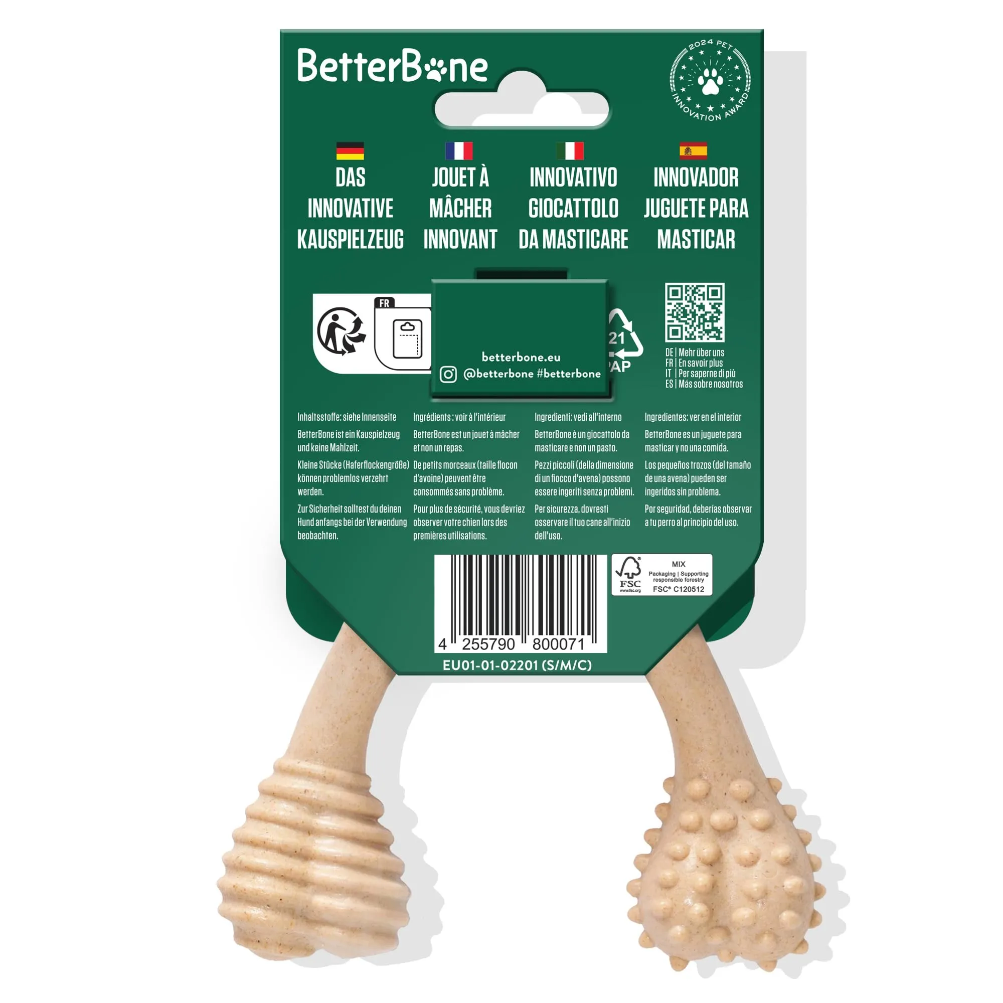 BetterBone - Giocattolo per cani da masticare - Small Medium Classic - Veggie - Senza nylon e OGM a base di cellulosa - Giocattolo da masticare con gusto neutro medio - Senza schegge e ipoallergenico - immagine 8