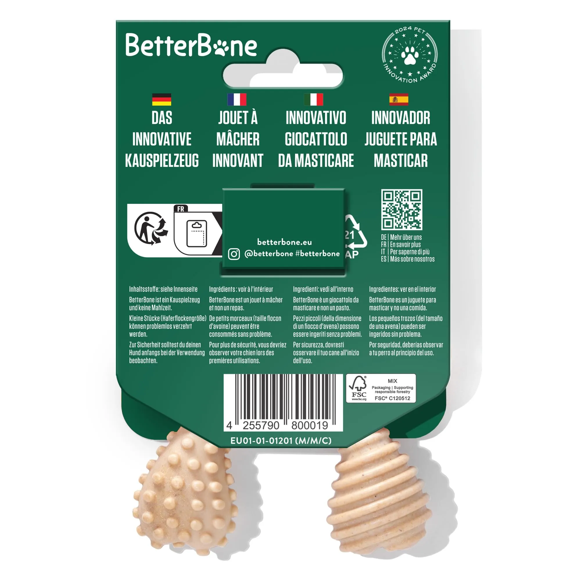 BetterBone - Giocattolo per cani da masticare - Mini Medium Classic - Veggie - Senza nylon e OGM a base di cellulosa - Giocattolo da masticare con gusto neutro medio - Senza schegge e ipoallergenico - immagine 8