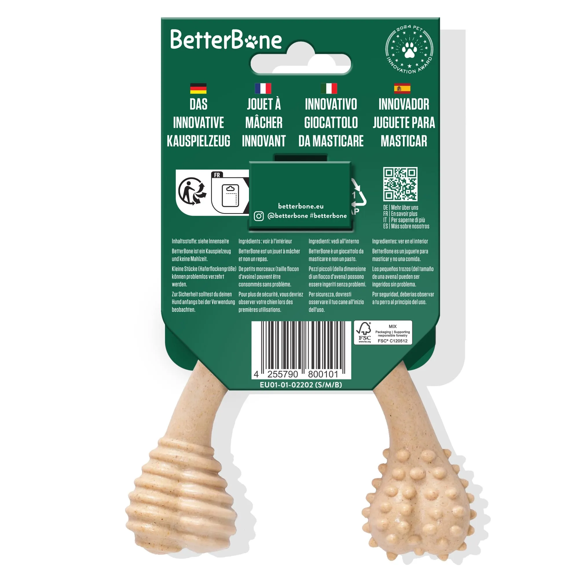 BetterBone - Giocattolo per cani da masticare – Small Medium Beef – Osso da masticare per cani senza nylon e OGM a base di cellulosa – Giocattolo da masticare medio con sapore di manzo – Legno da - immagine 8