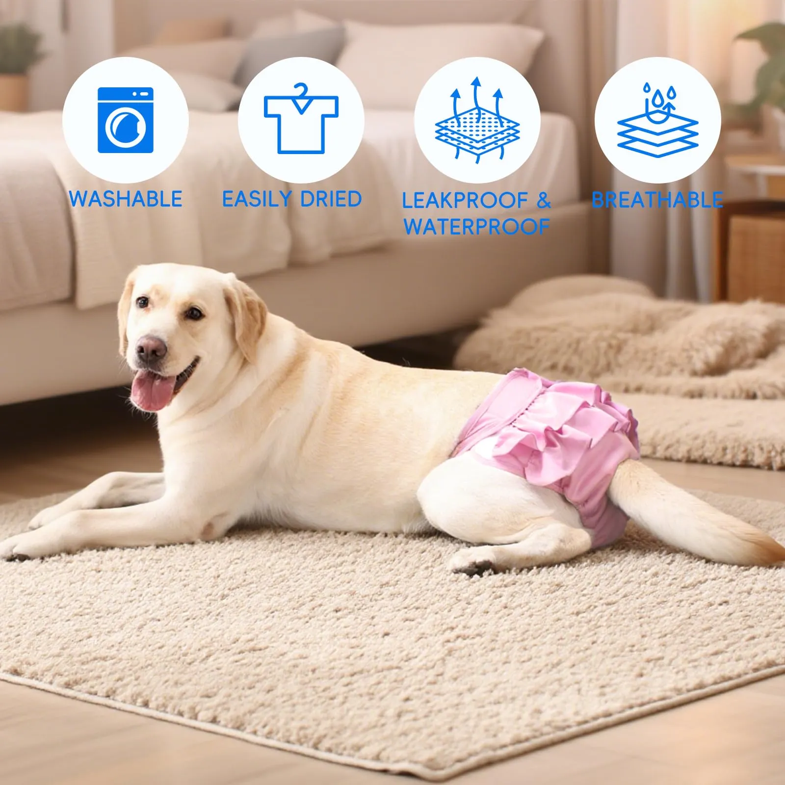 AMFUN 3 Pezzi Pannolini per Cani Cane Femmina Lavabili, Pannolini Cane Femmina Regolabile, Mutande Igieniche Animali Lavabili, Riutilizzabili, Altamente Assorbenti (L) - immagine 5