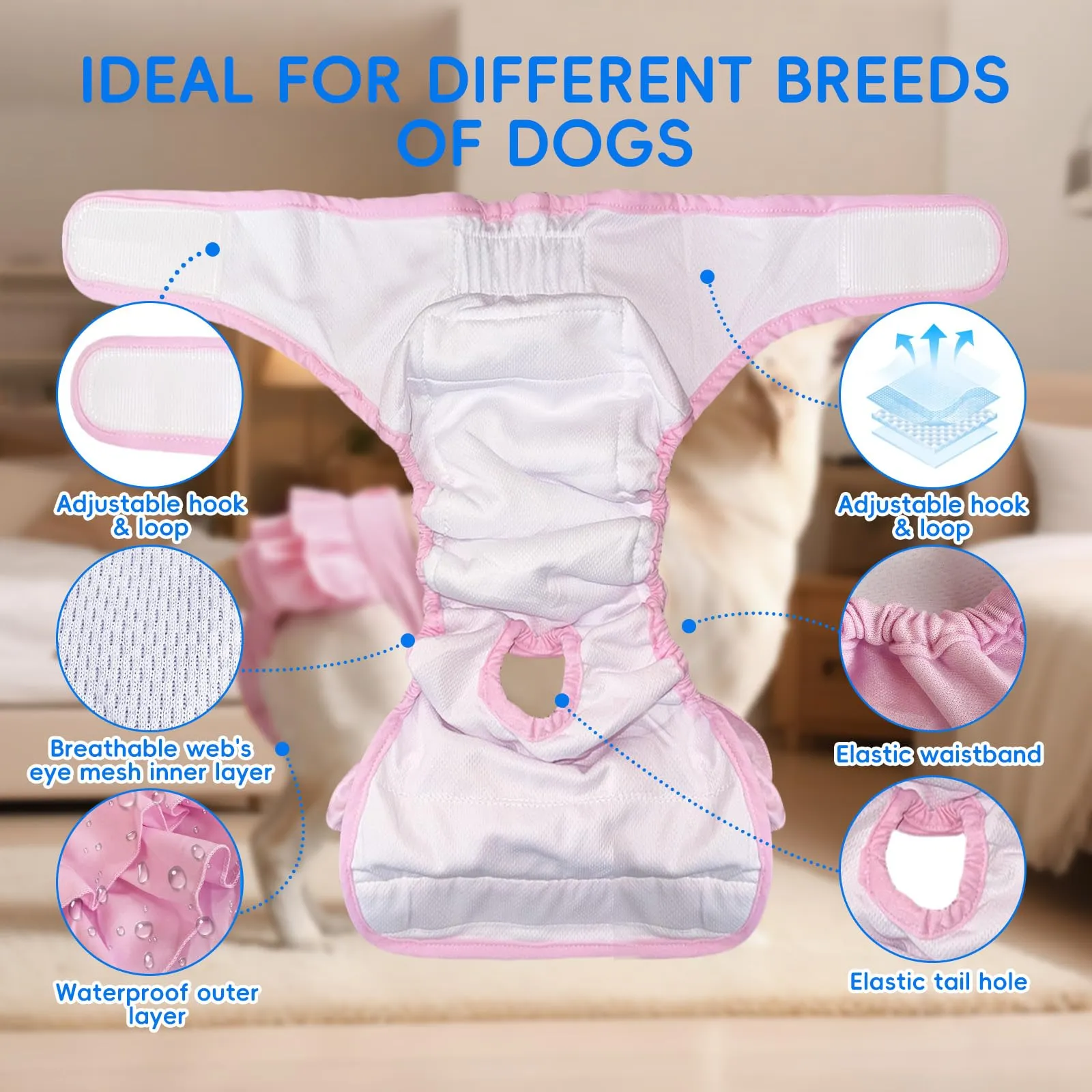 AMFUN 3 Pezzi Pannolini per Cani Cane Femmina Lavabili, Pannolini Cane Femmina Regolabile, Mutande Igieniche Animali Lavabili, Riutilizzabili, Altamente Assorbenti (L) - immagine 6