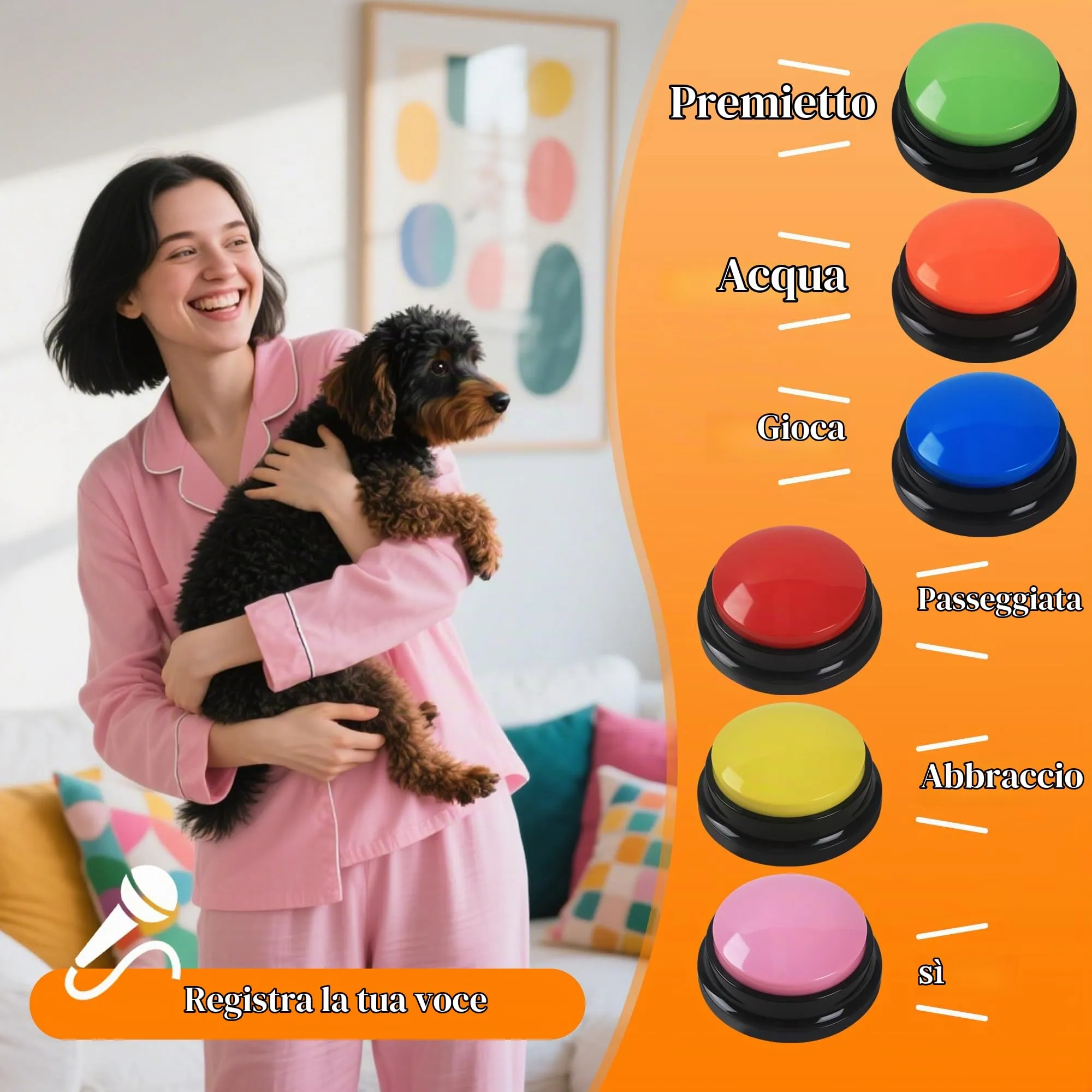 DUBUOZA Buzzer Button con 30 Secondi di Registrazione e Riproduzione Buzzer con Funzione di Registrazione Pulsanti per Cani per Allenamento e Giochi per Animali Domestici (6) - immagine 2