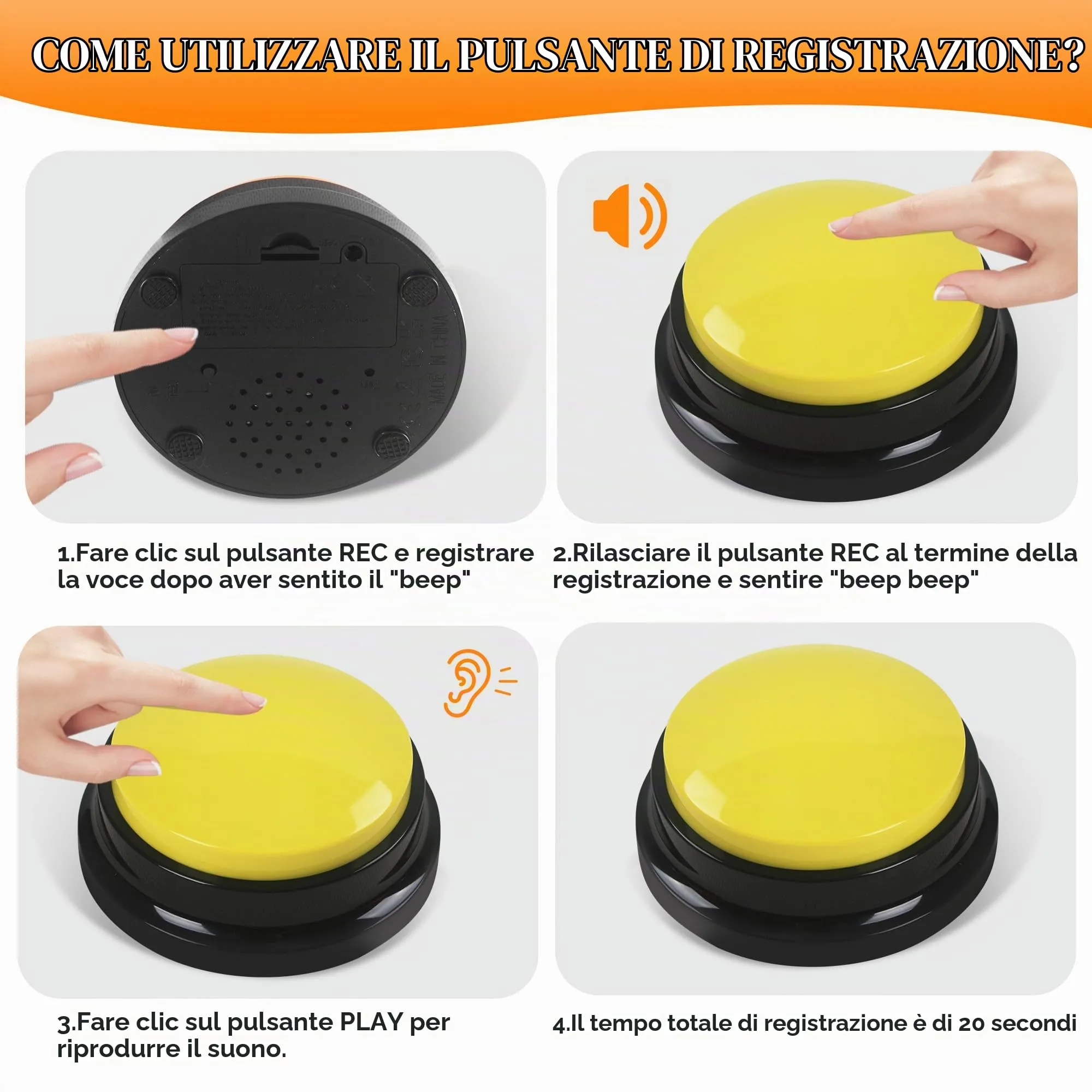 DUBUOZA Buzzer Button con 30 Secondi di Registrazione e Riproduzione Buzzer con Funzione di Registrazione Pulsanti per Cani per Allenamento e Giochi per Animali Domestici (6) - immagine 6