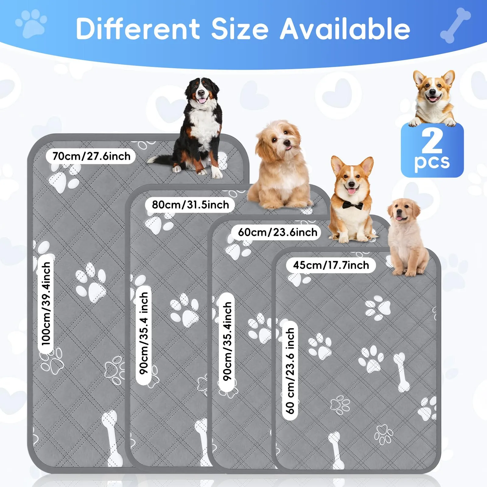 AMFUN 2 Pezzi Tappetini Lavabili per Cani, 70 x 100 cm Tappetino Lavabile per Animali Domestici, Riutilizzabile, Assorbente, Ideale per Cani, Gatti, Conigli Porcellini d'India - immagine 2